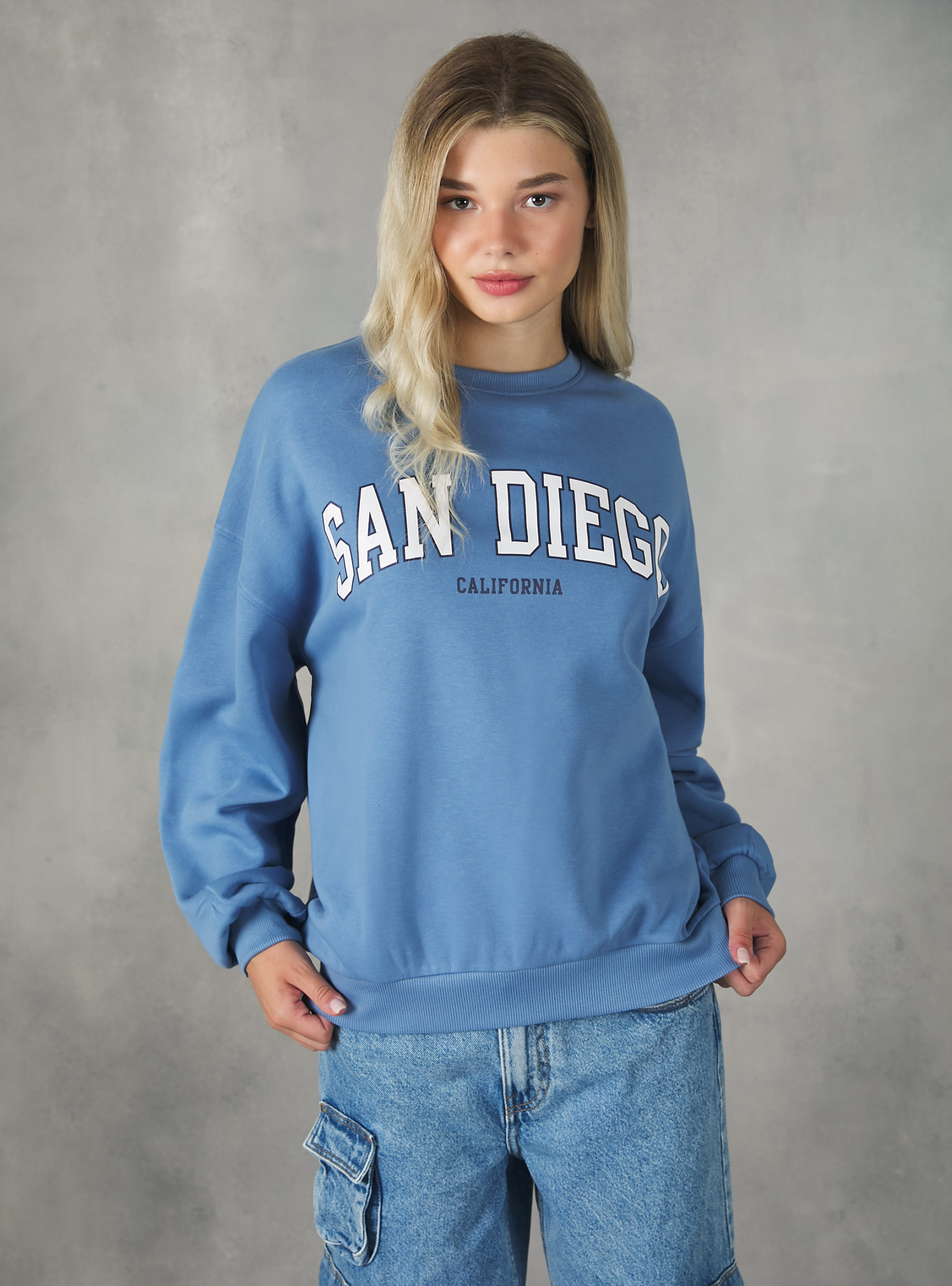 Crewneck college comfort fit sweatshirt, AZ2 AZZURRE MEDIUM