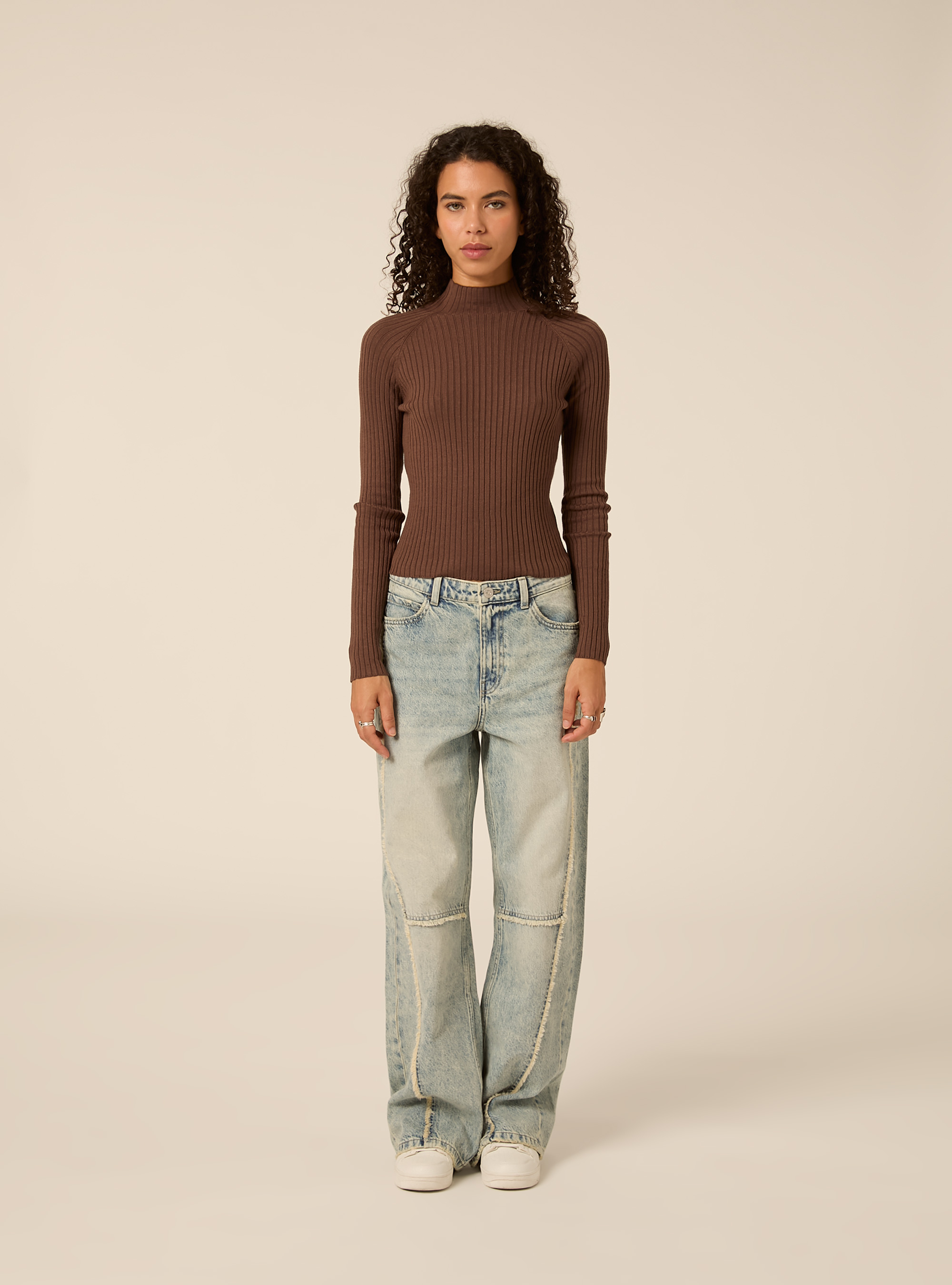 Ribbed mock neck jumper with raglan sleeves, BR2 BROWN MEDIUM
