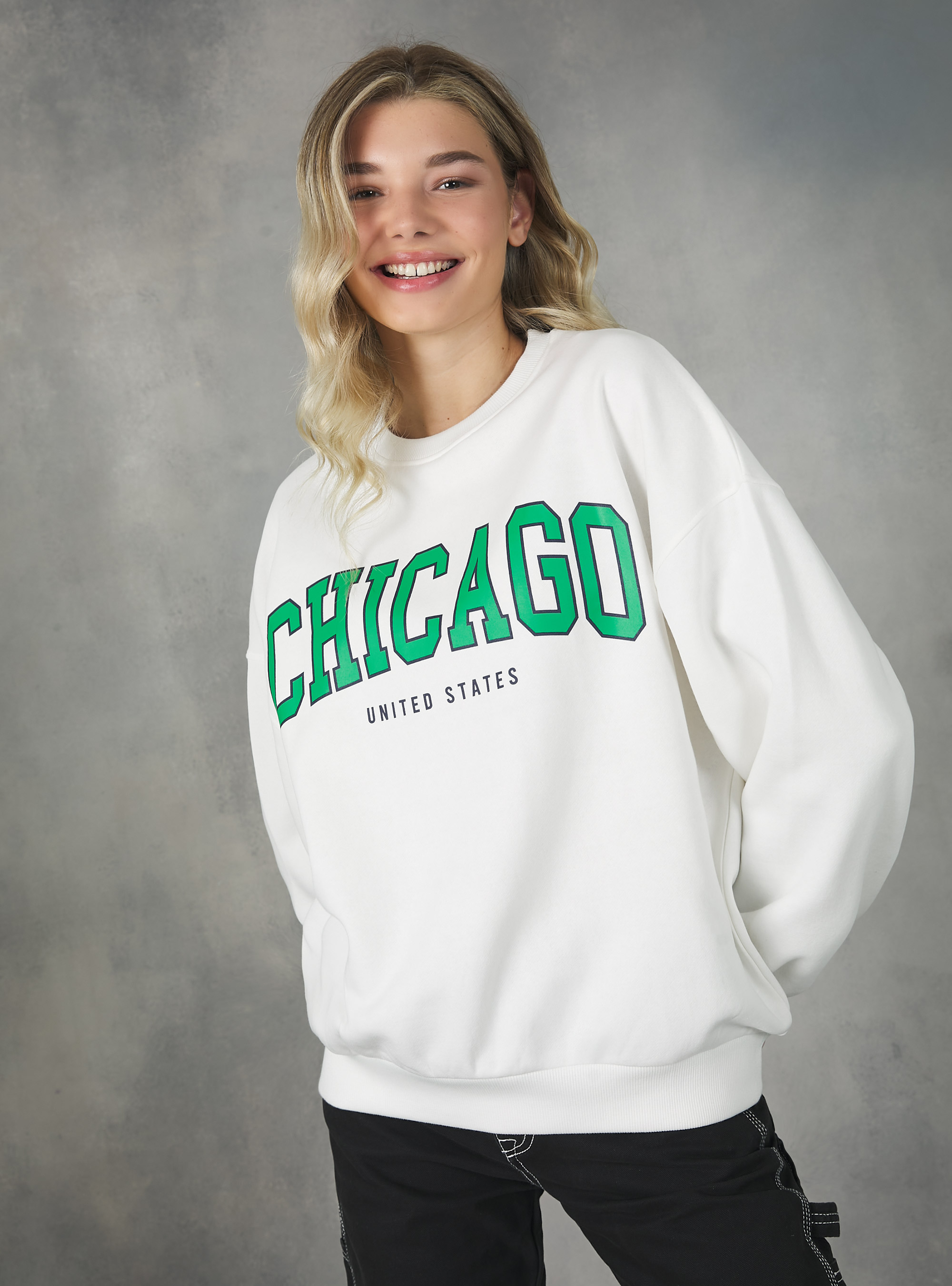 Felpa girocollo college comfort fit, WH2 WHITE