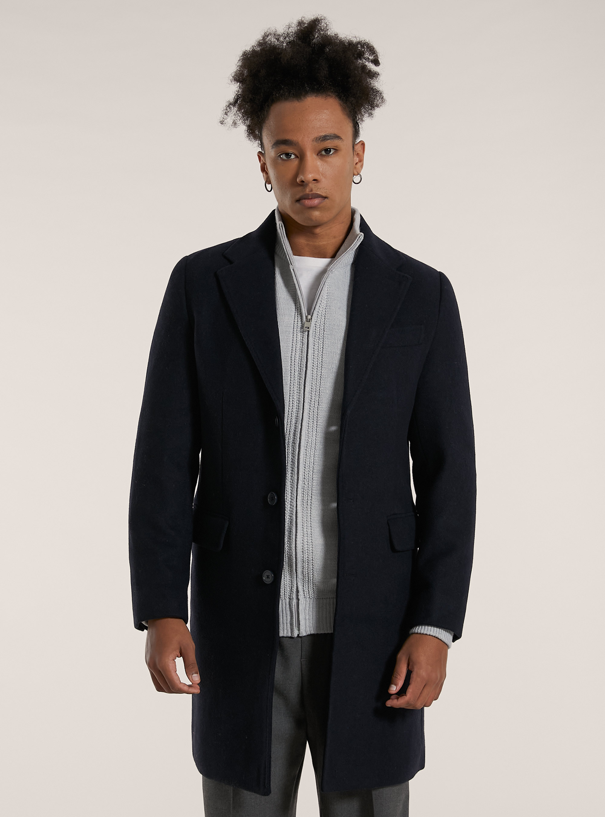 Single breasted wool blend coat, NA1 NAVY DARK