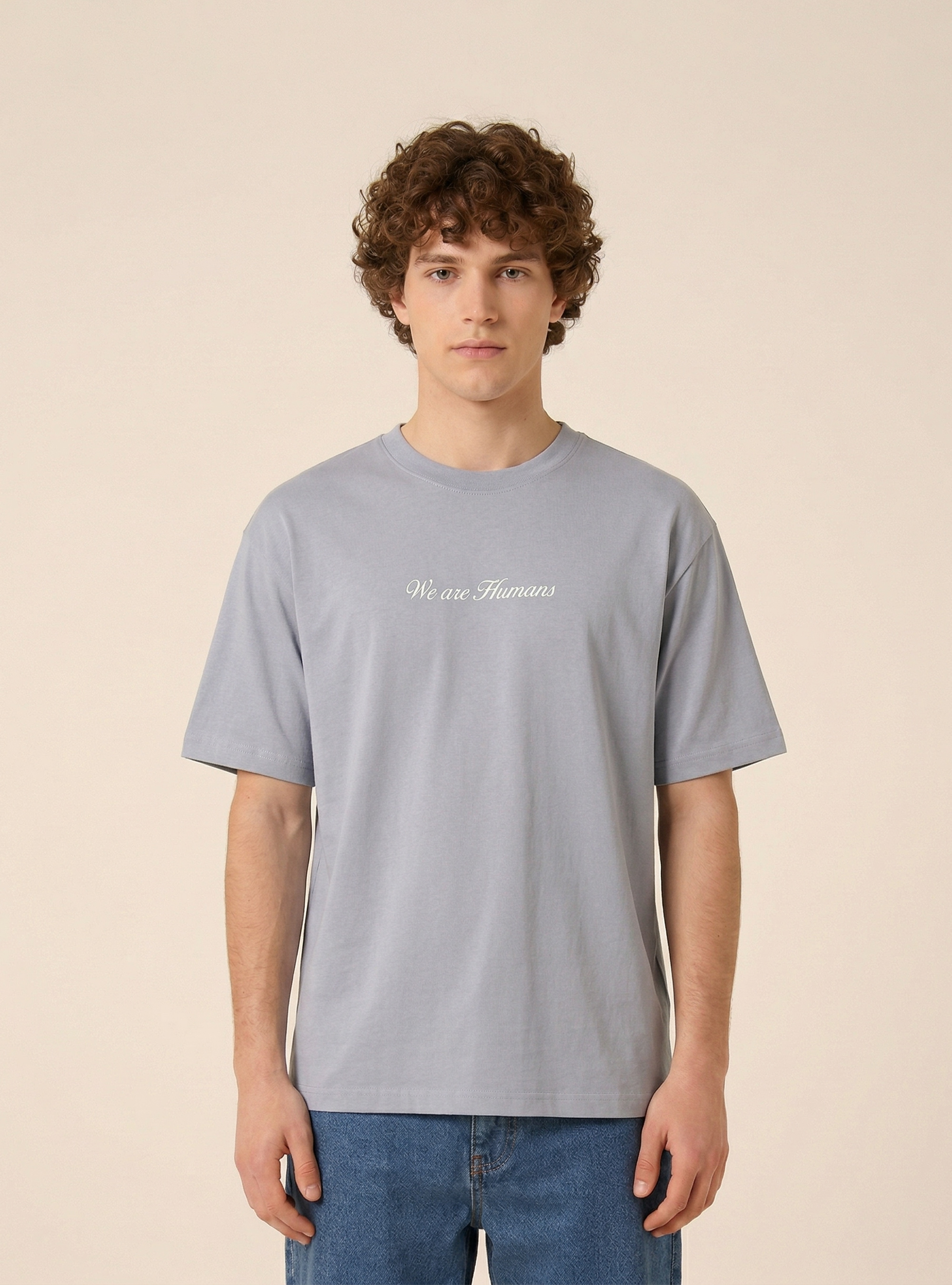 T-shirt boxy con stampa we are humans, AZ3 AZURE LIGHT