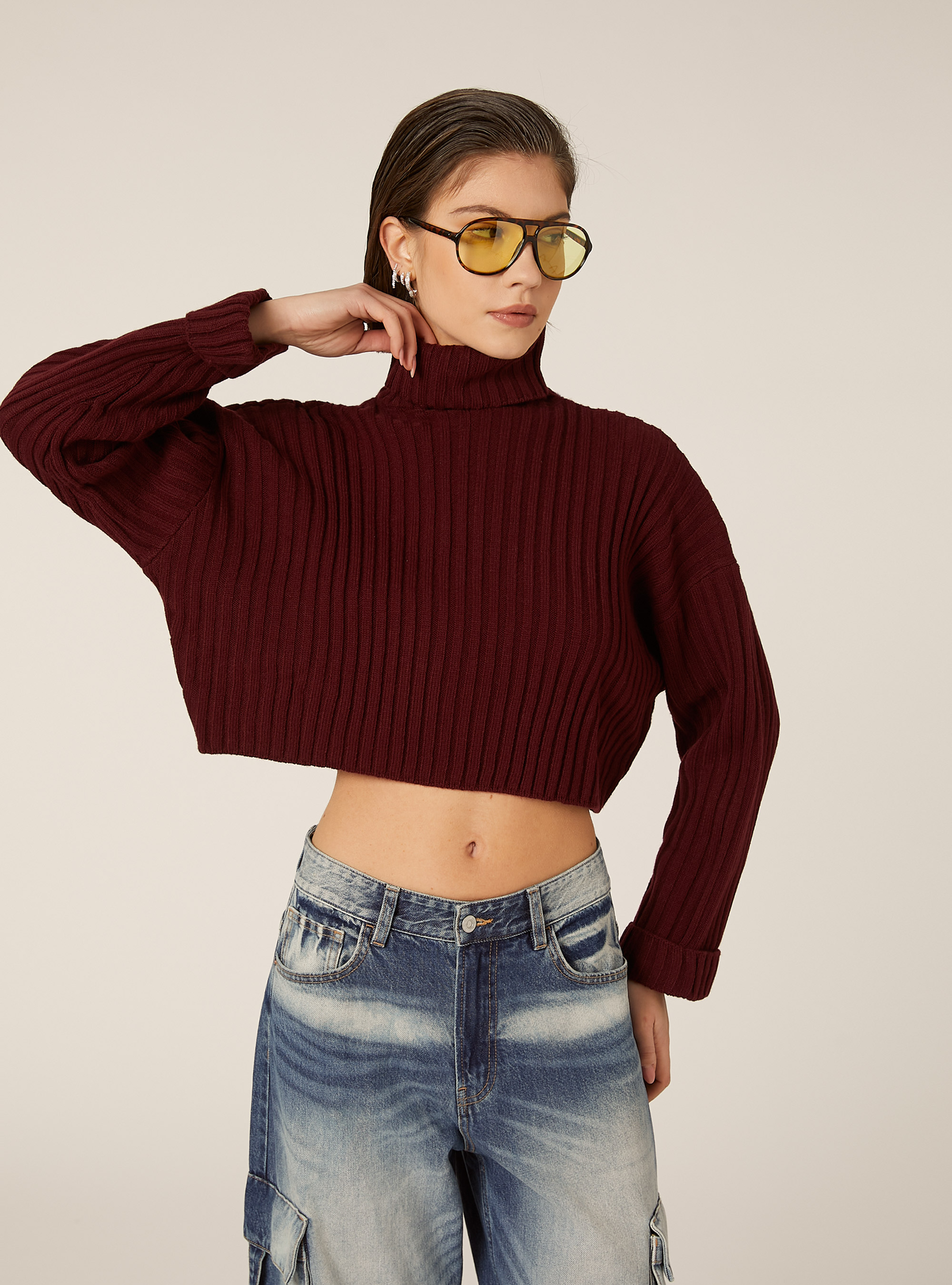 Jersey corto de cuello alto, BO1 BORDEAUX DARK