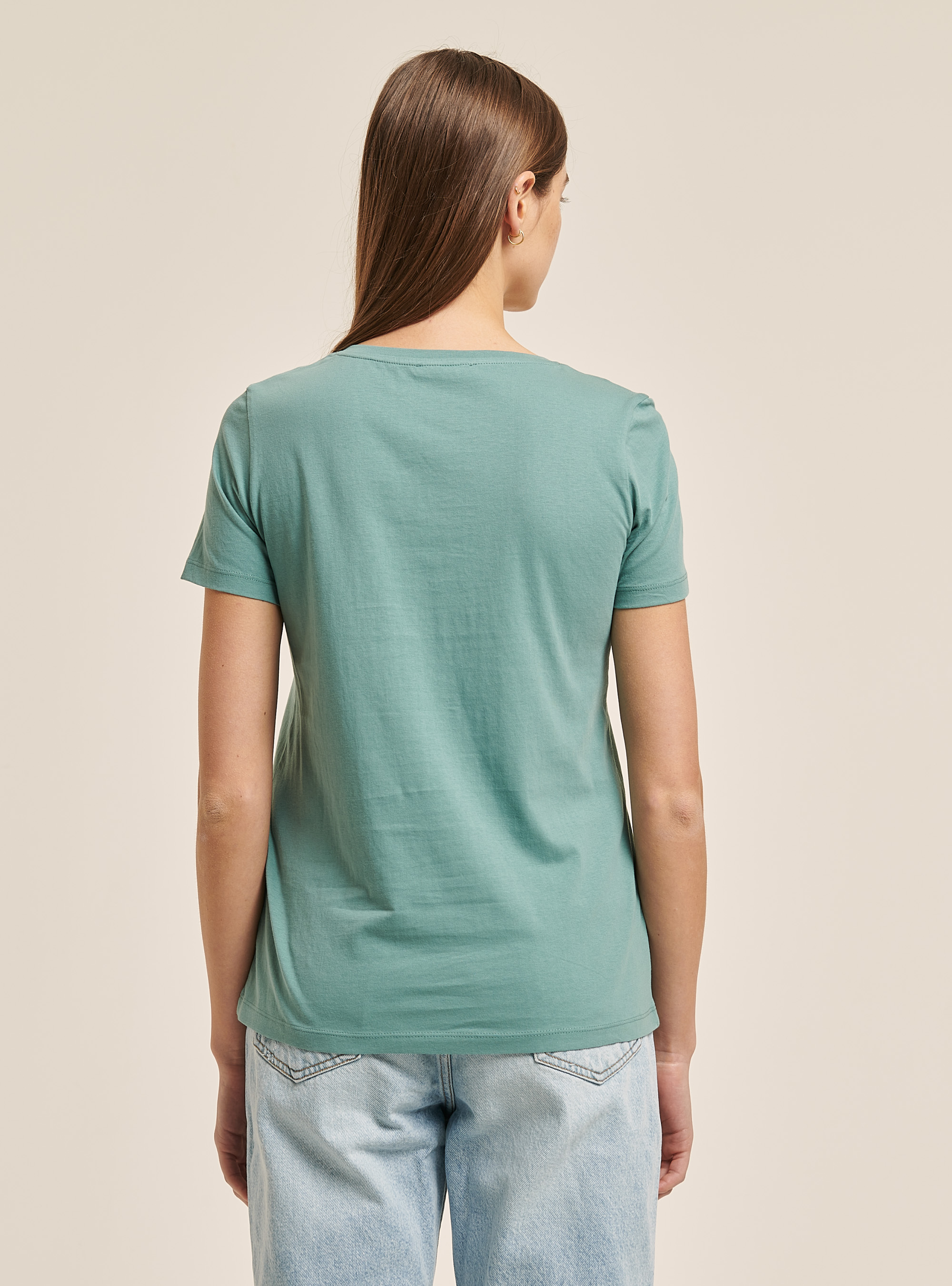 V-neck T-shirt in cotton, C657 GREEN