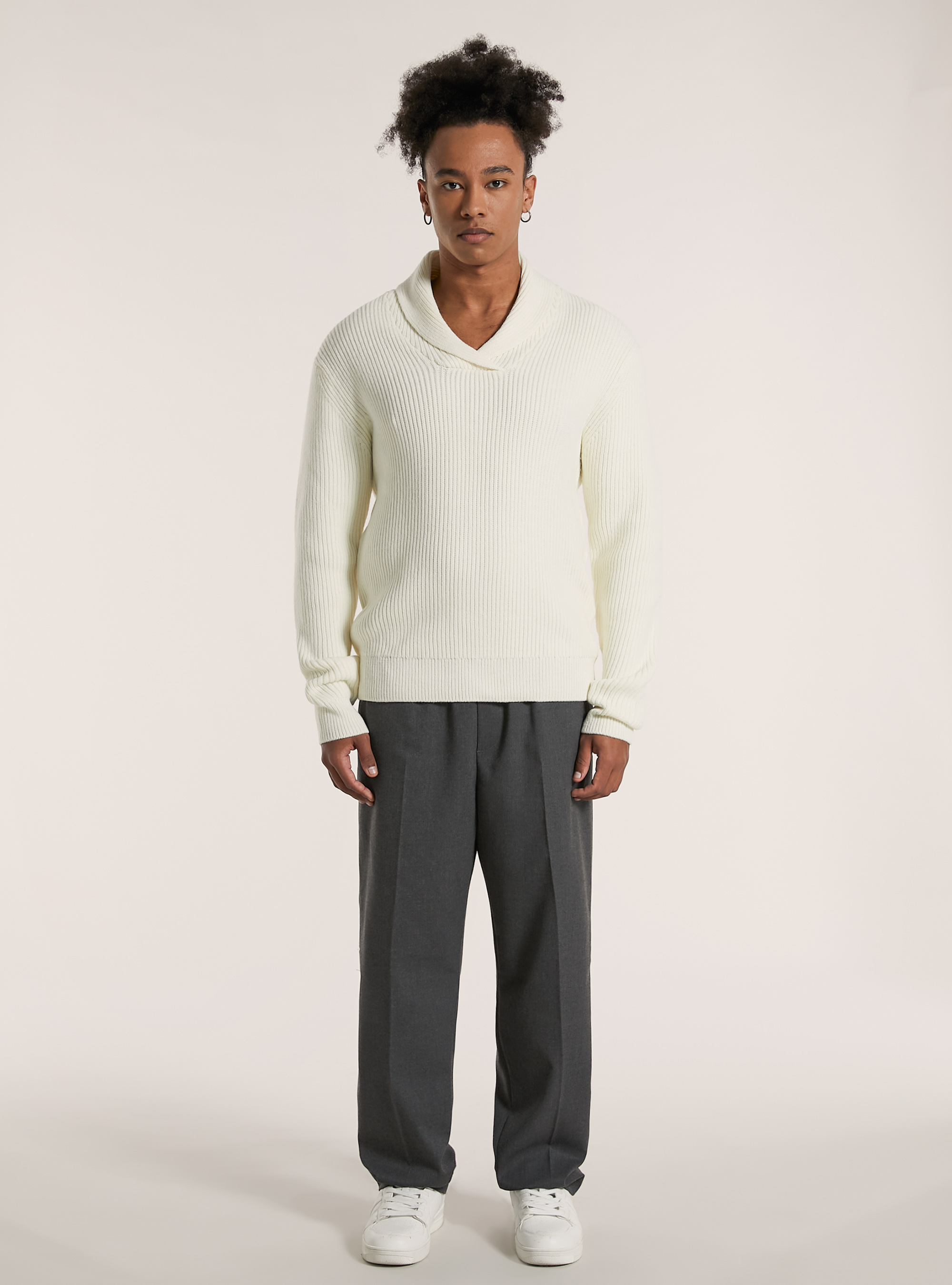 Soft ribbed pullover with raised collar, WH2 WHITE
