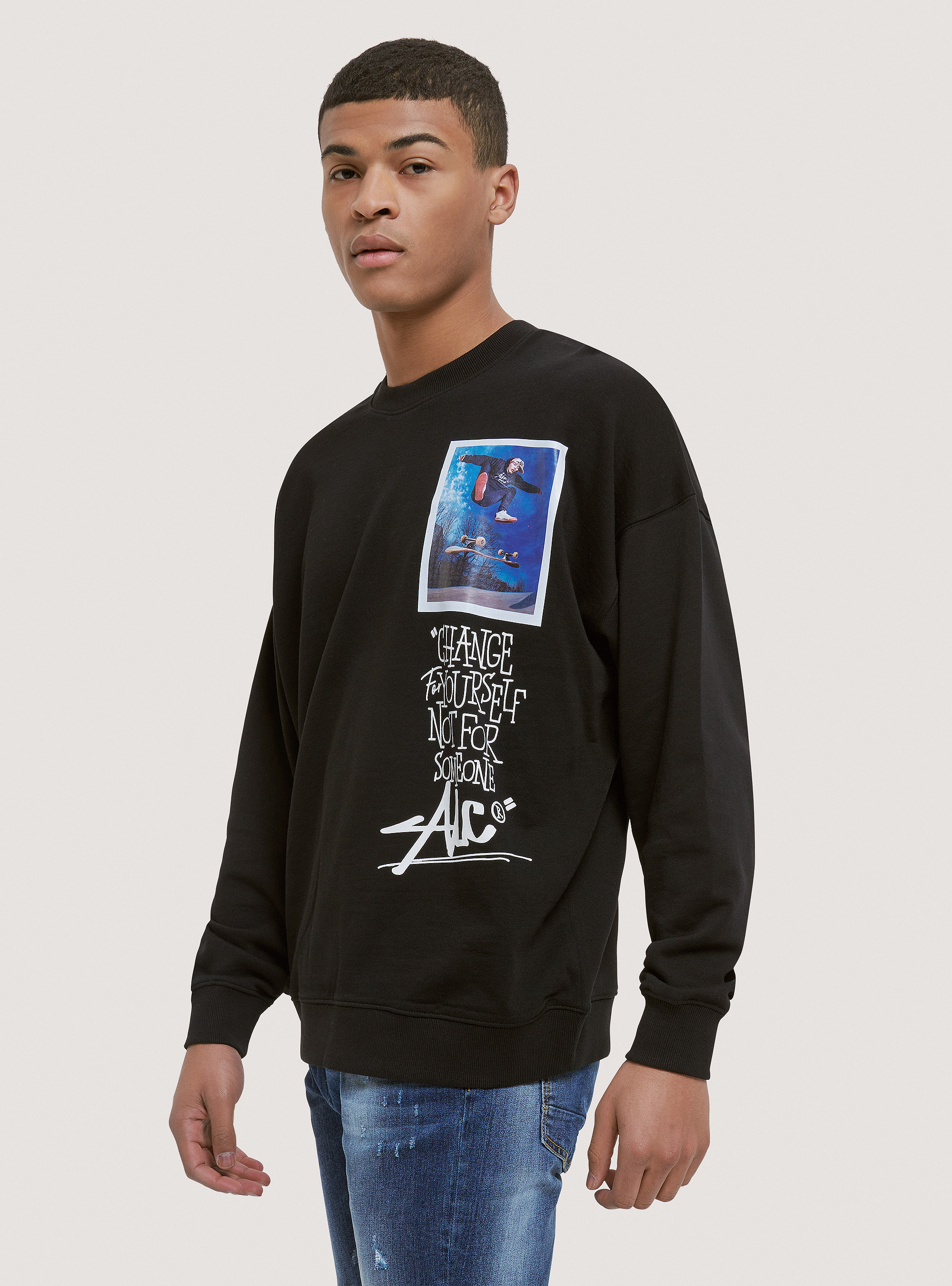 Crewneck sweatshirt with graphic print, BLACK
