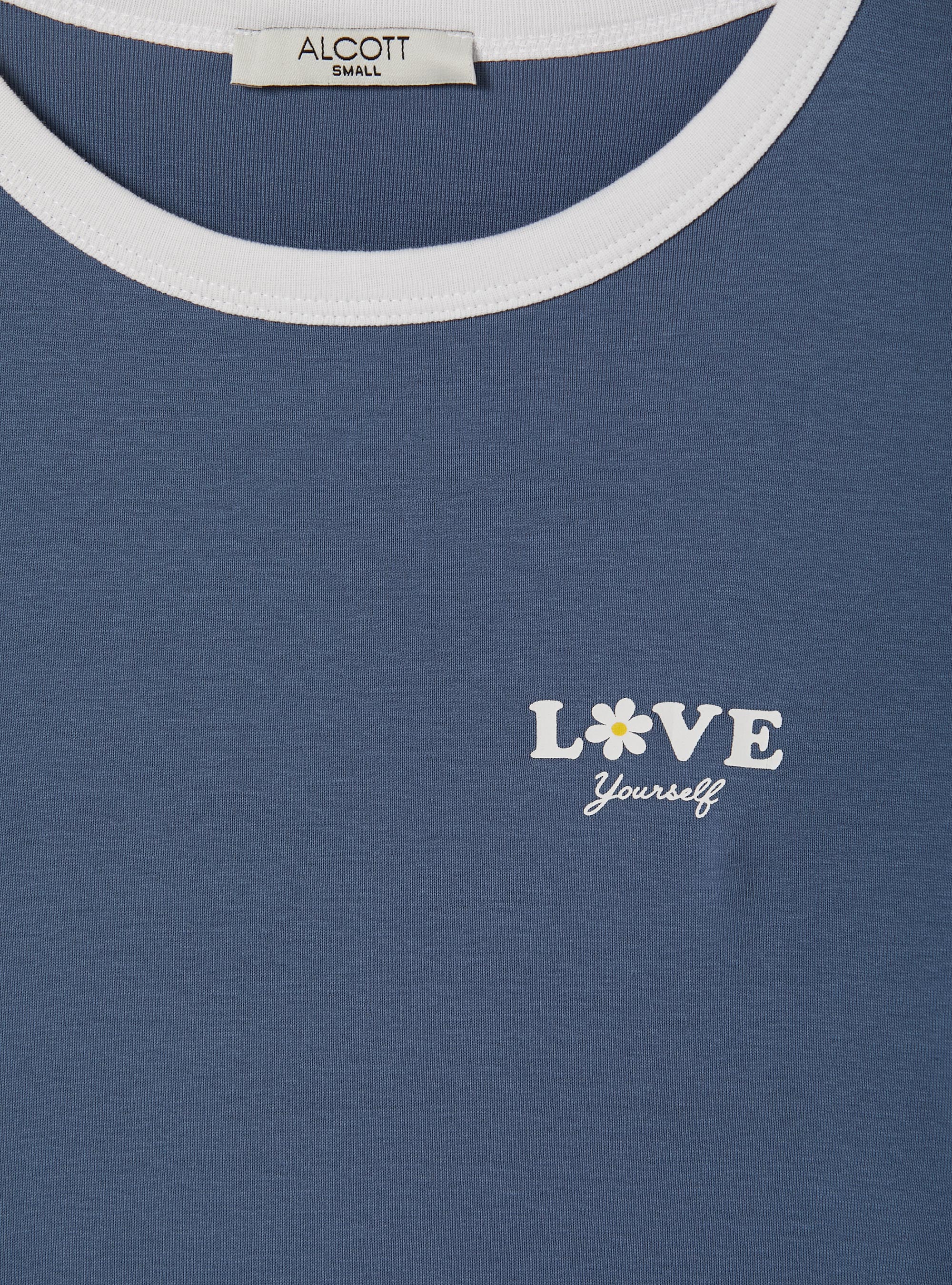 T-shirt with print and contrasting piping, C1238 AZZURRE