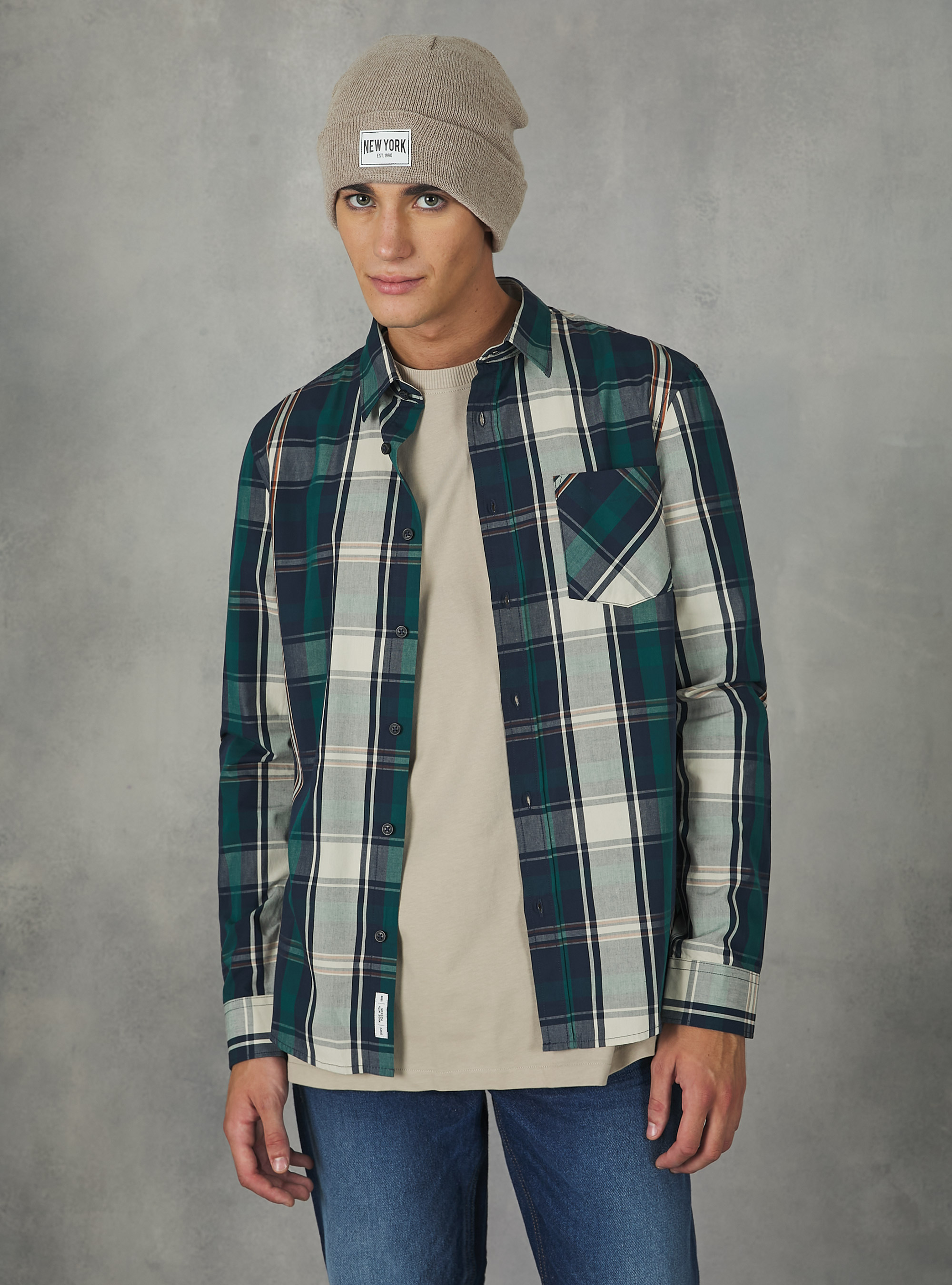 Camicia a quadri in cotone, GN1 GREEN DARK