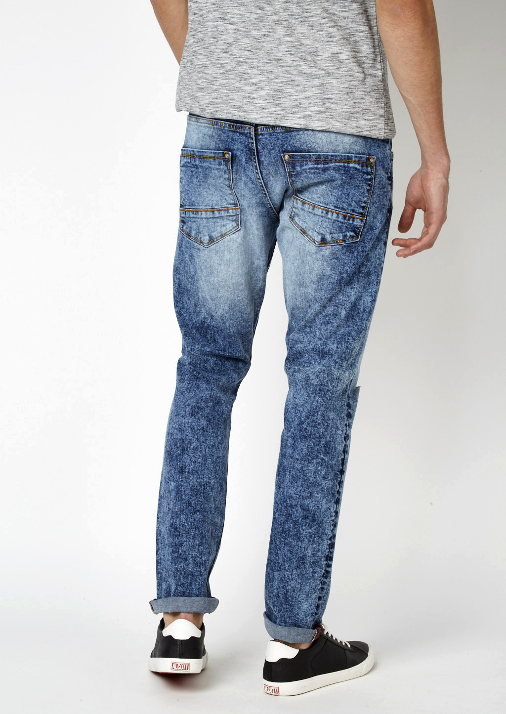 Skinny jeans elasticizzati con rotture, AZURE