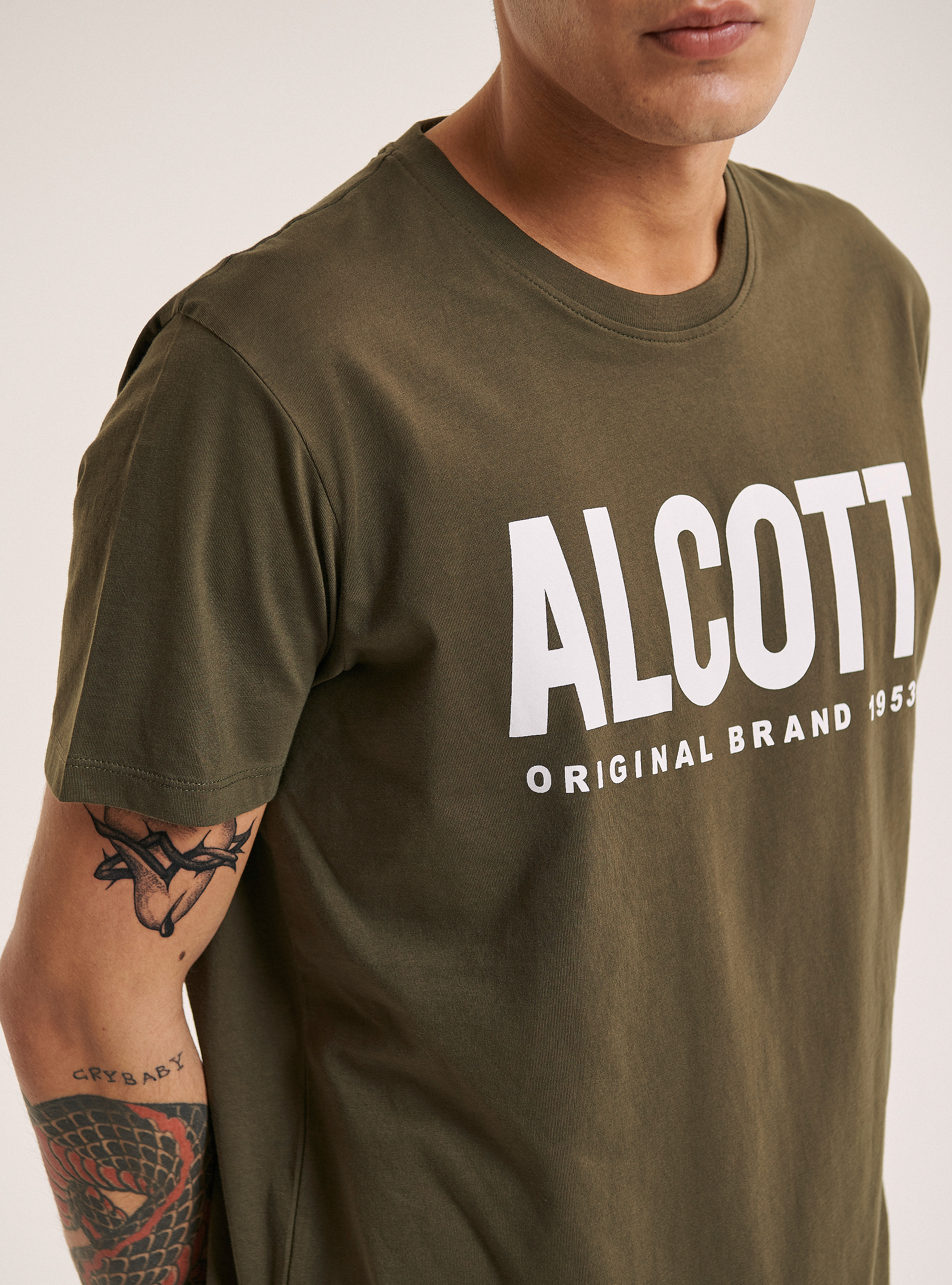 T-shirt in 100% cotton with logo printed, KAKI