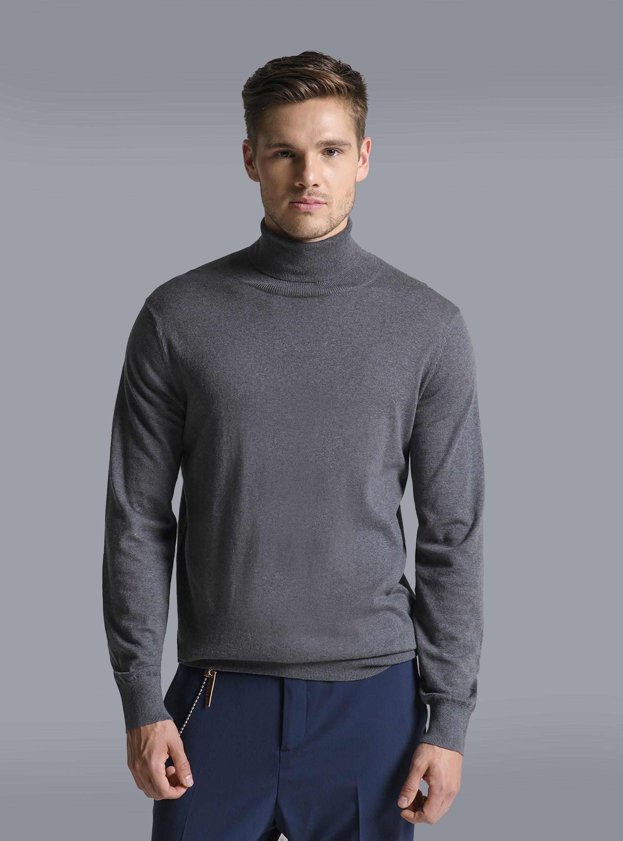 Maglia con collo alto, GRIS OSCURO MELANGE