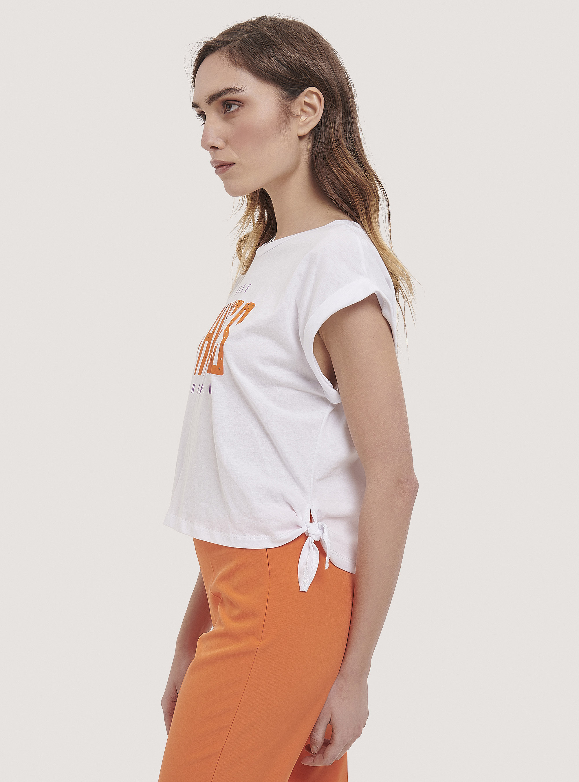 Maglietta con stampa e nodo, C330 ORANGE