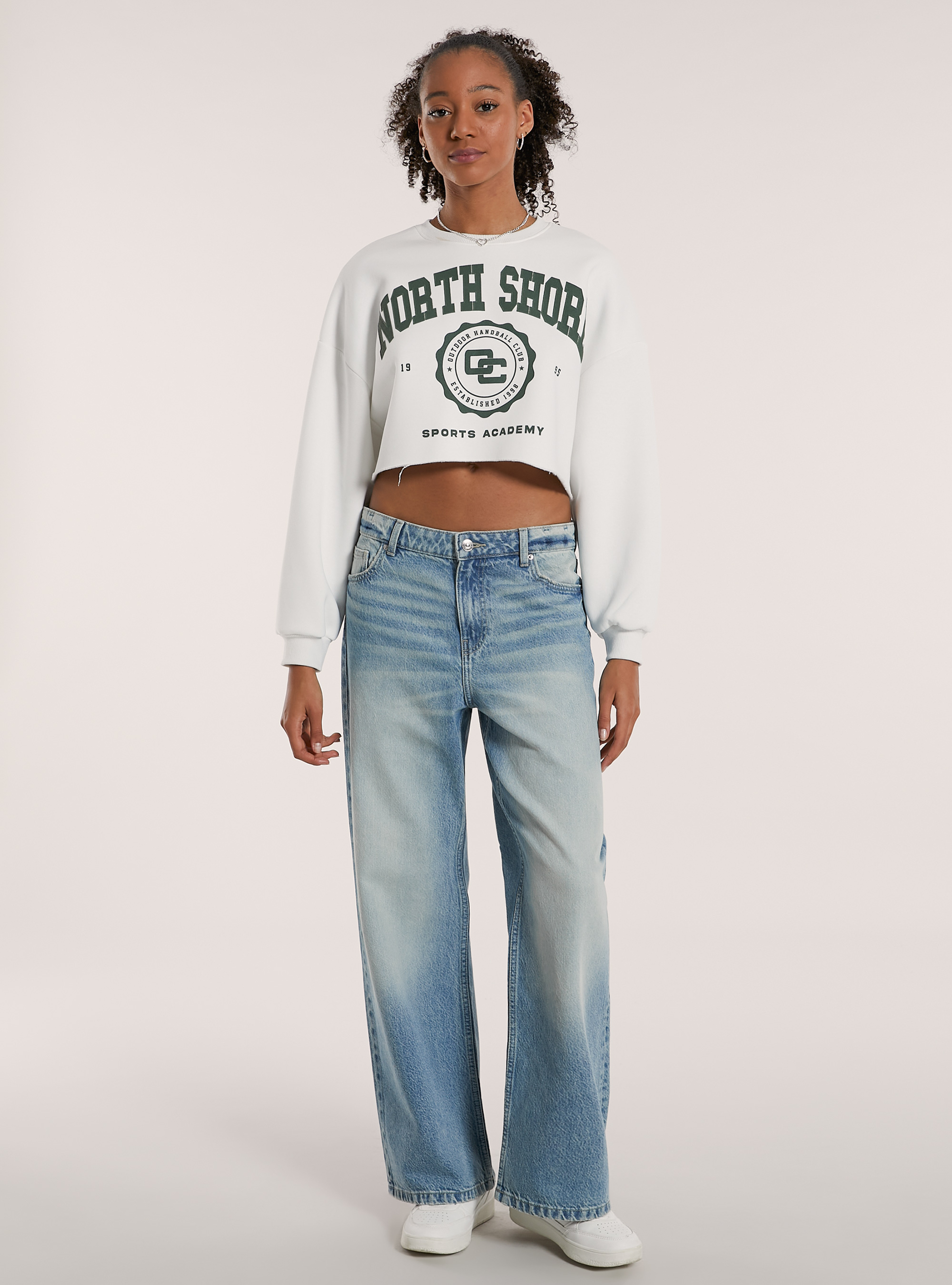 Felpa crop taglio vivo stampa, WH2 WHITE