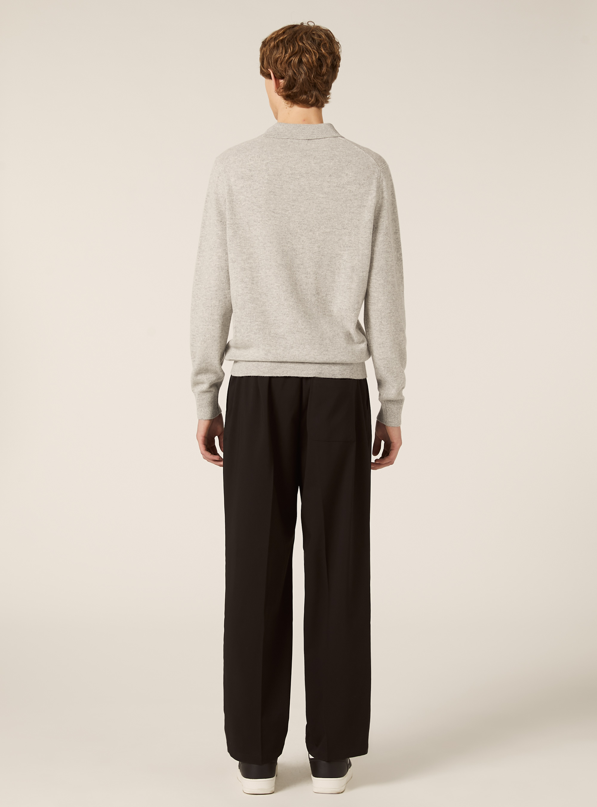 Polo in maglia mezza placchetta in cashmere, MGY2 GREY MEL MEDIUM