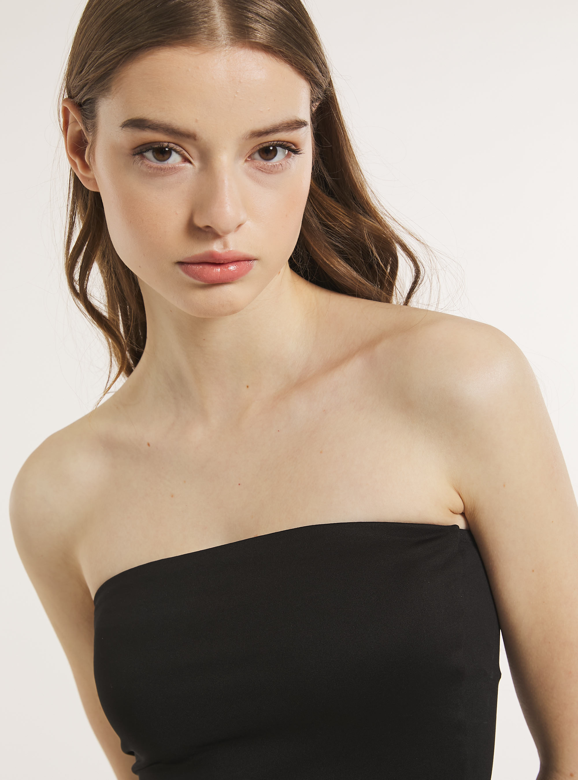 Top bandeau sencillo de punto elástico, BK1 BLACK