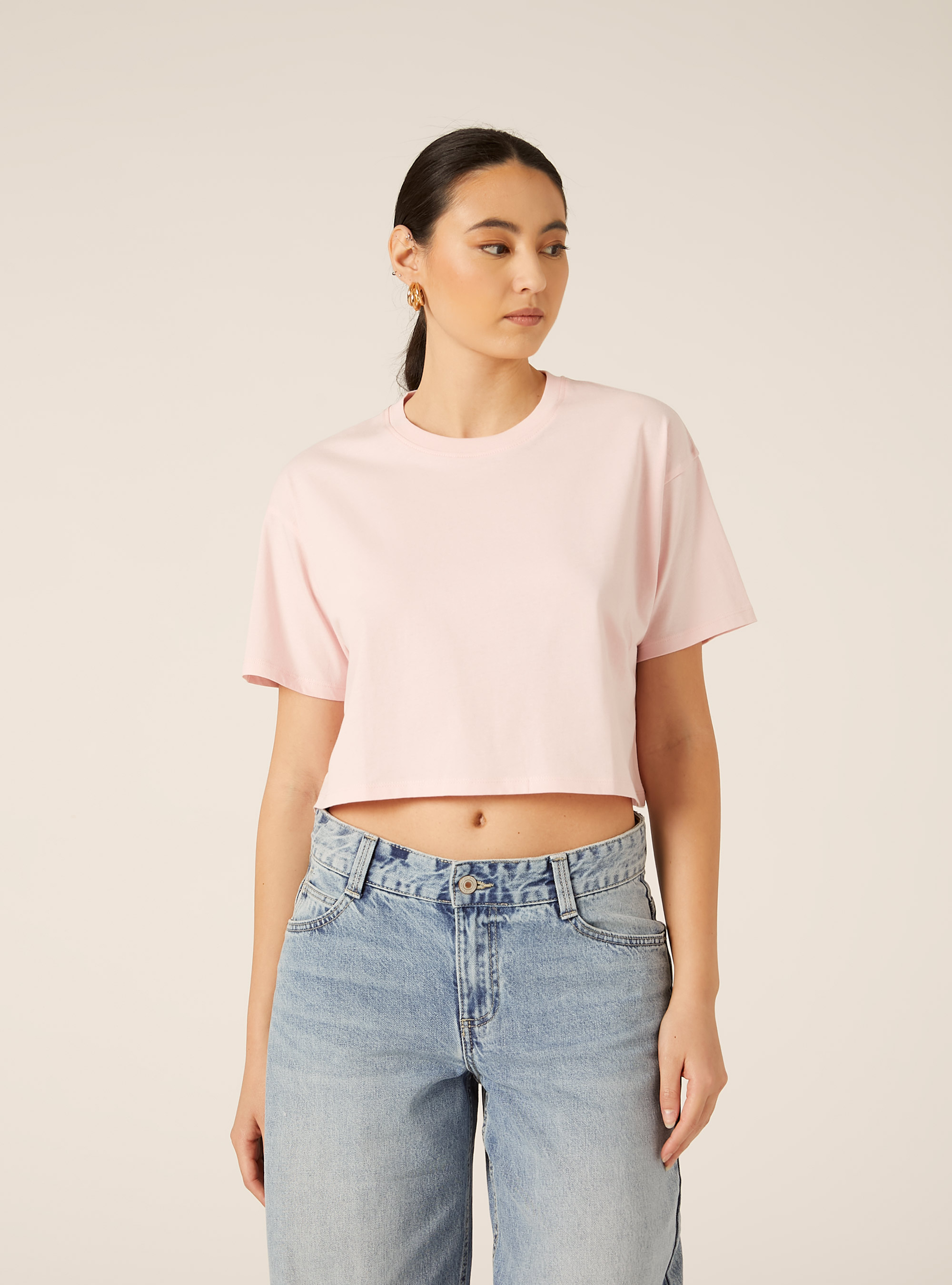 T-shirt crop over tinta unita, PK3 PINK LIGHT