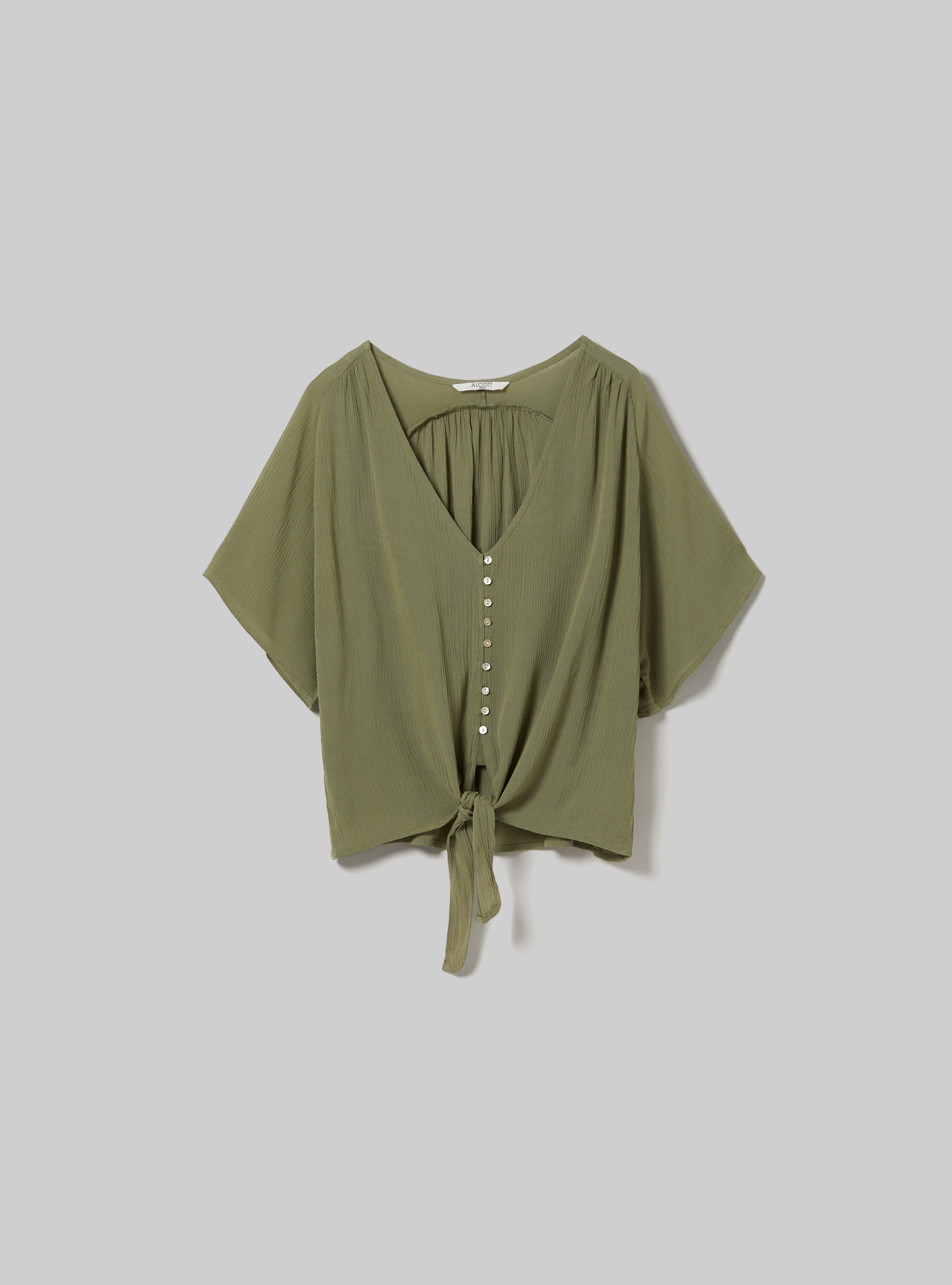 Camicia scollo a v tinta unita e nodo in vita, KY2 KAKY MEDIUM