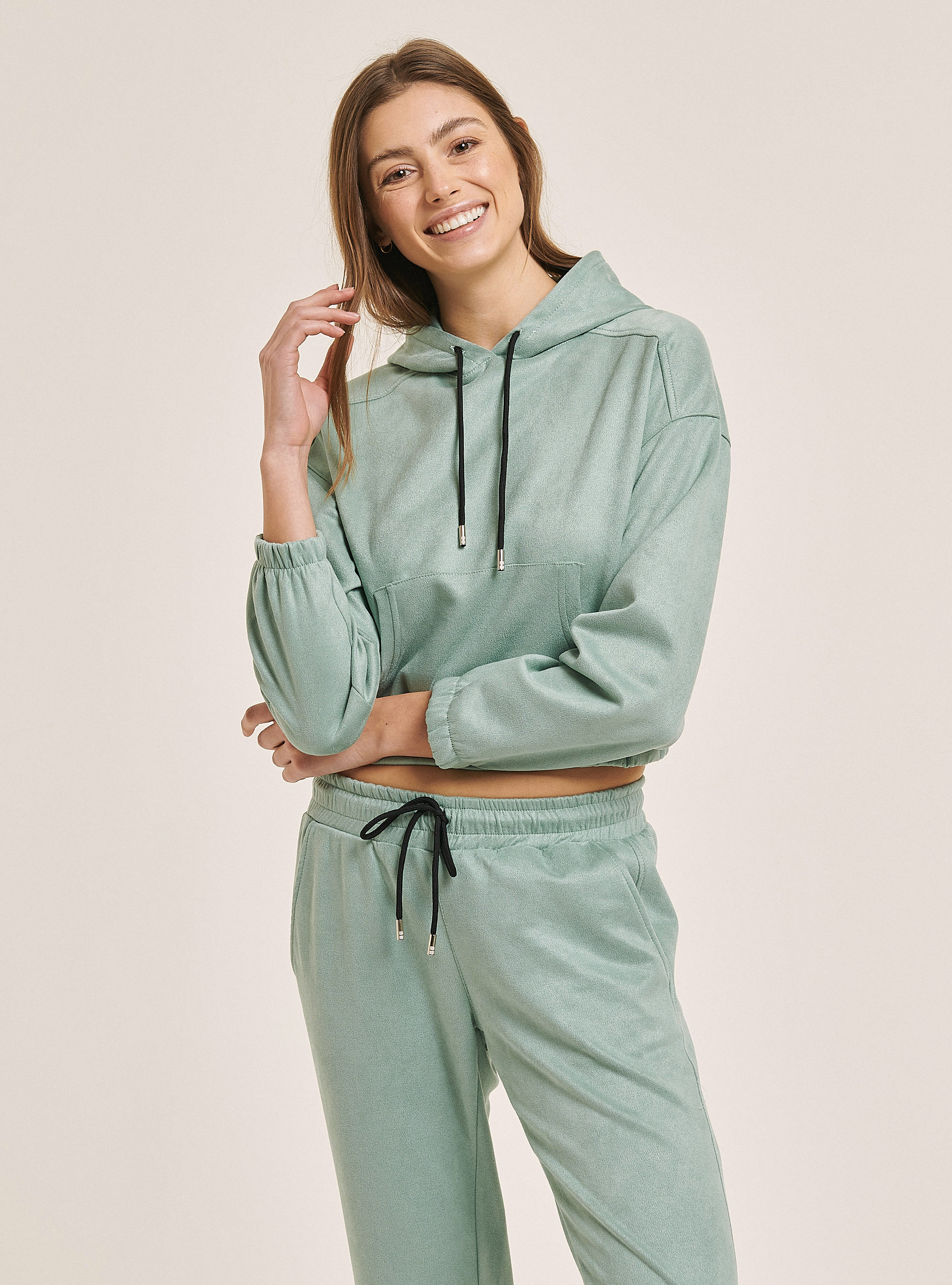 Sweat-shirt crop effet chamoisé, C6656 BERYL GREEN