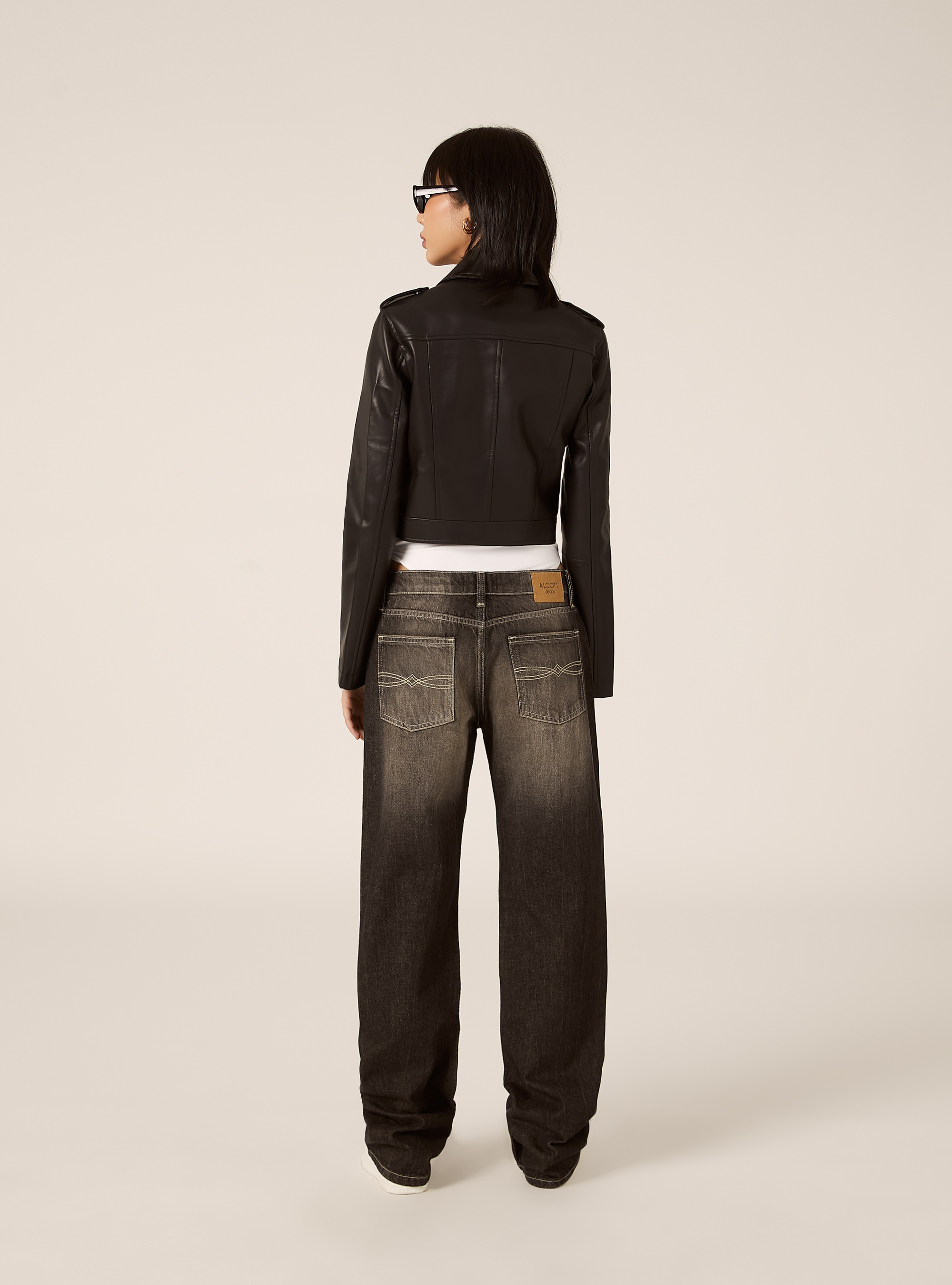 Giubbotto biker effetto pelle, BK1 BLACK