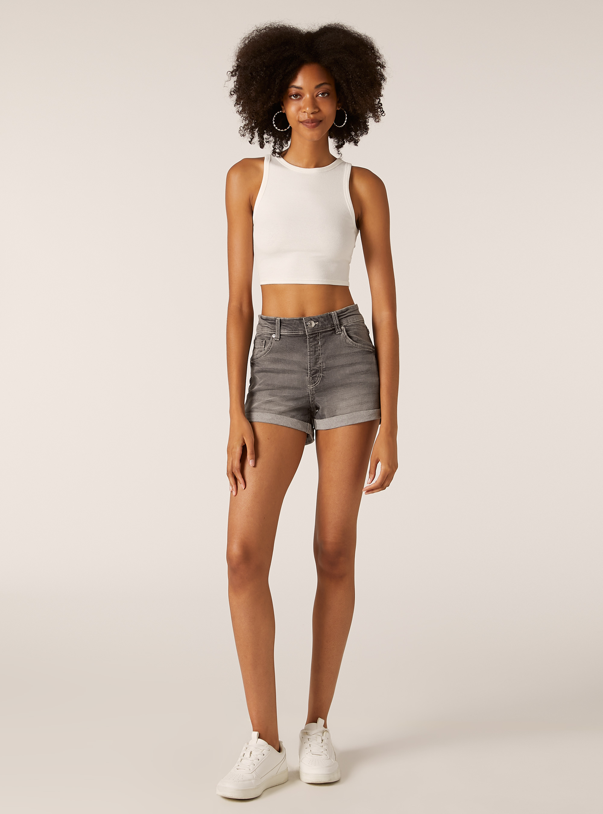Mom slim fit stretch denim shorts, D00G GREY