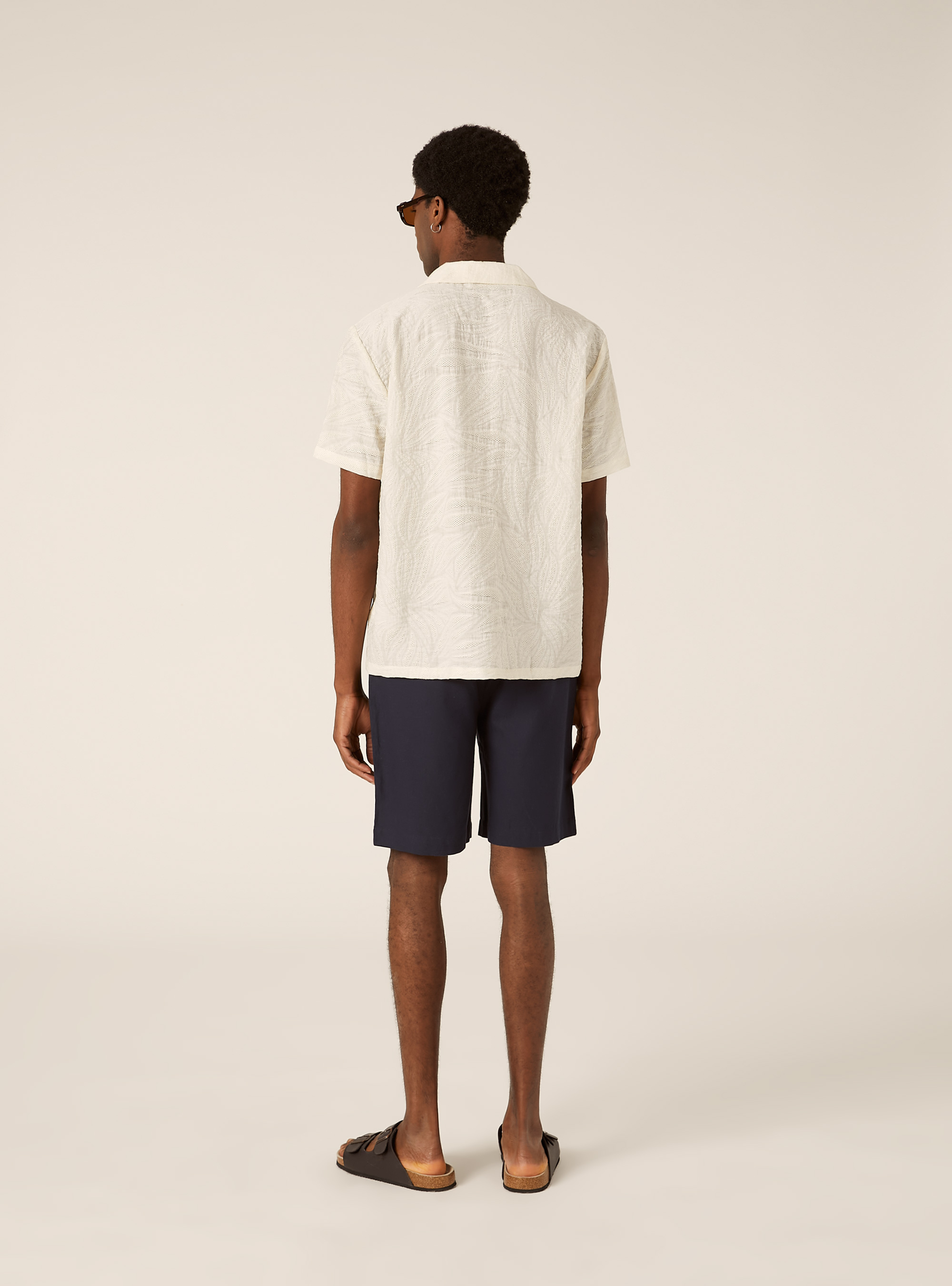Textured Leaf Print Bowling Shirt, WH1 OFF WHITE