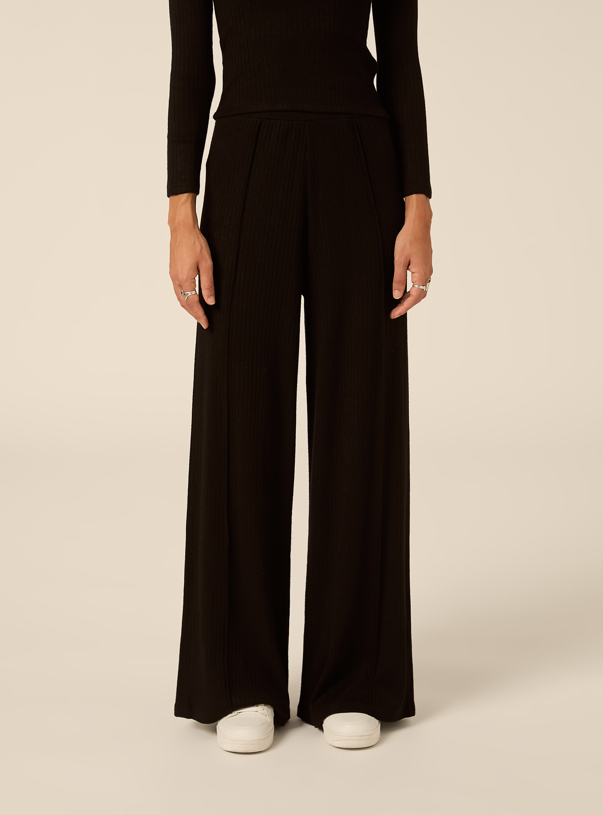 Pantaloni ampi a coste, BK1 BLACK