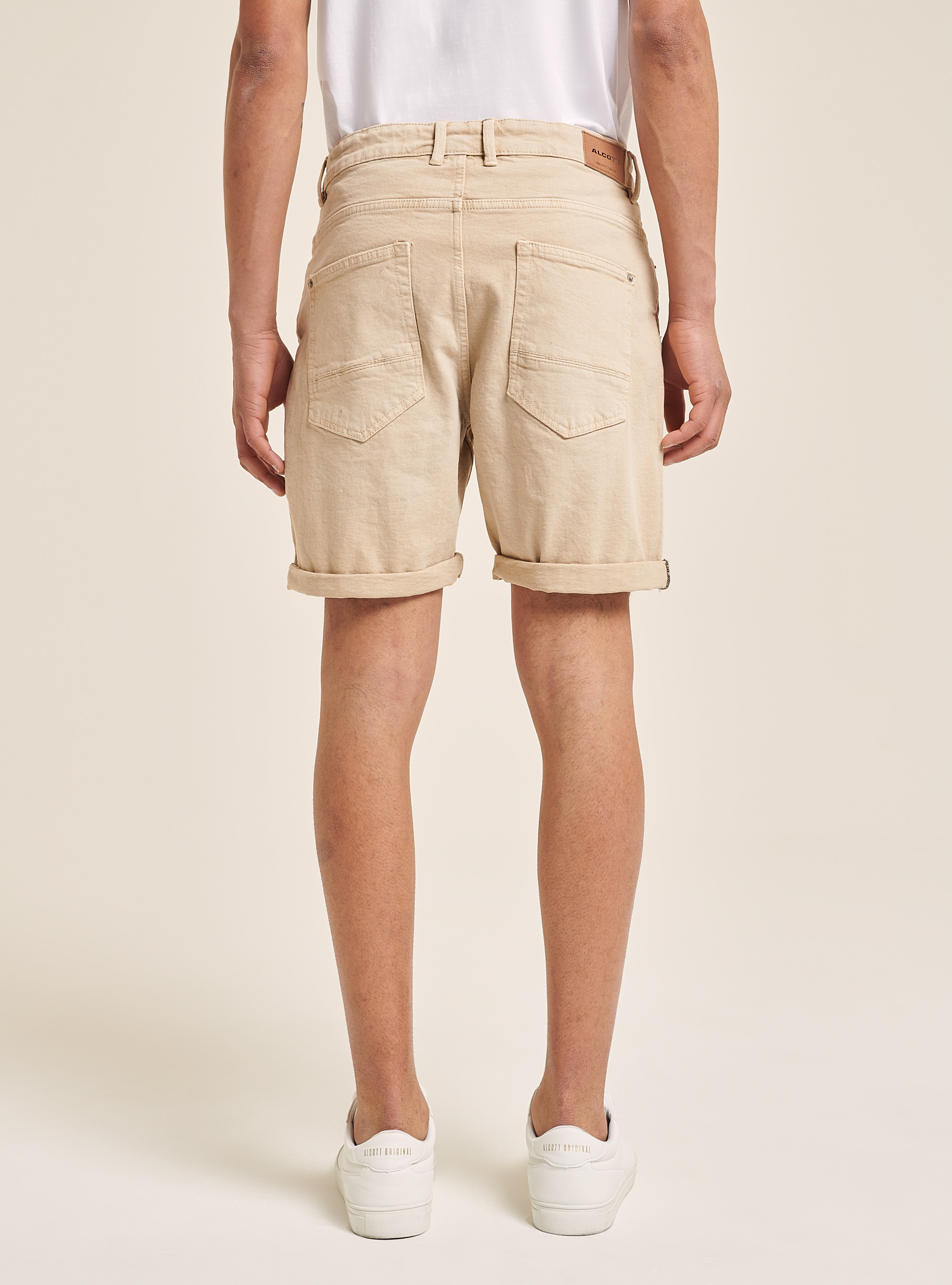 Bermudas de sarga de algodón elástico tenido en prenda, BG3 BEIGE LIGHT