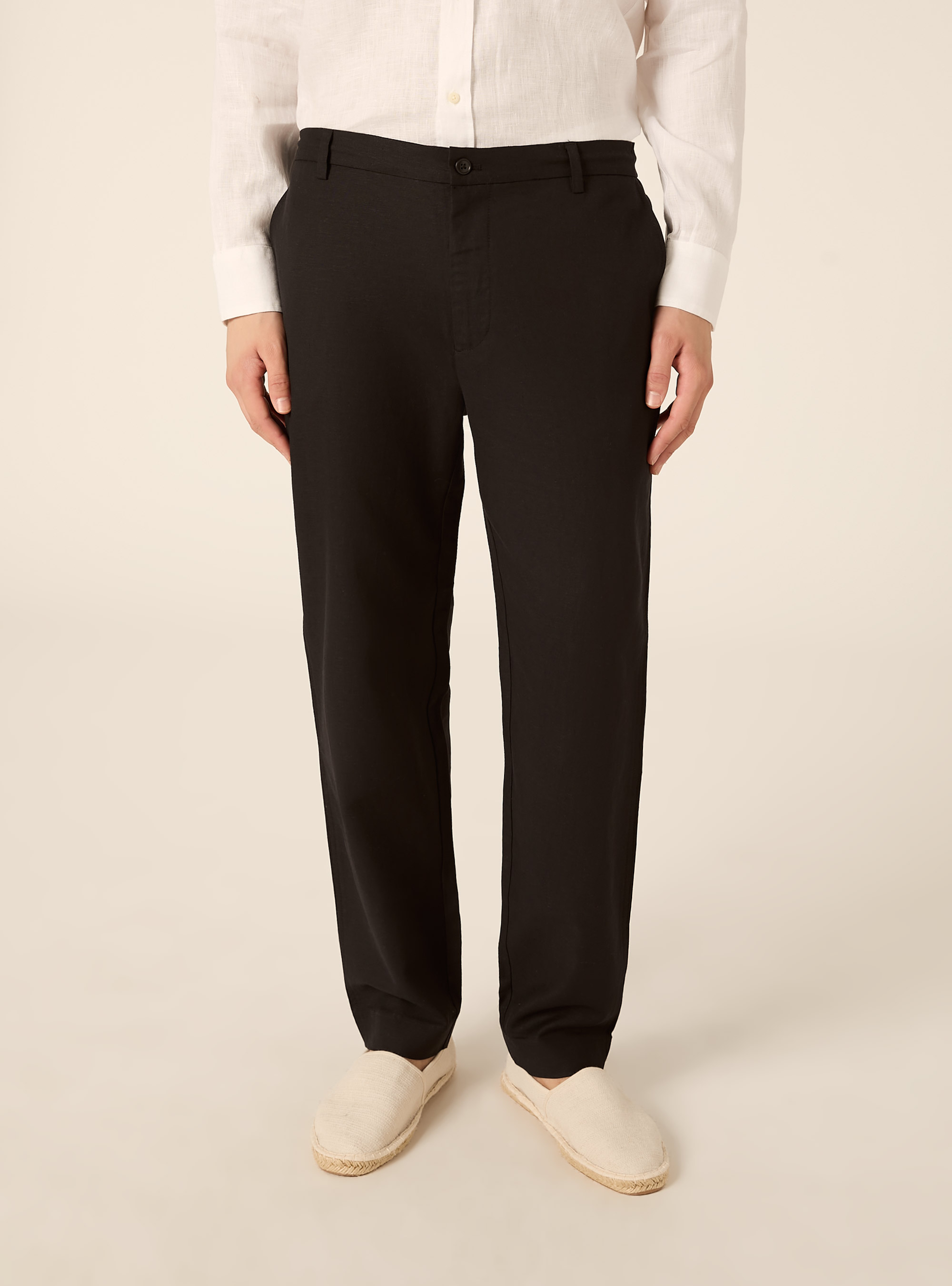 Pantaloni misto lino con coulisse interna, BK1 BLACK