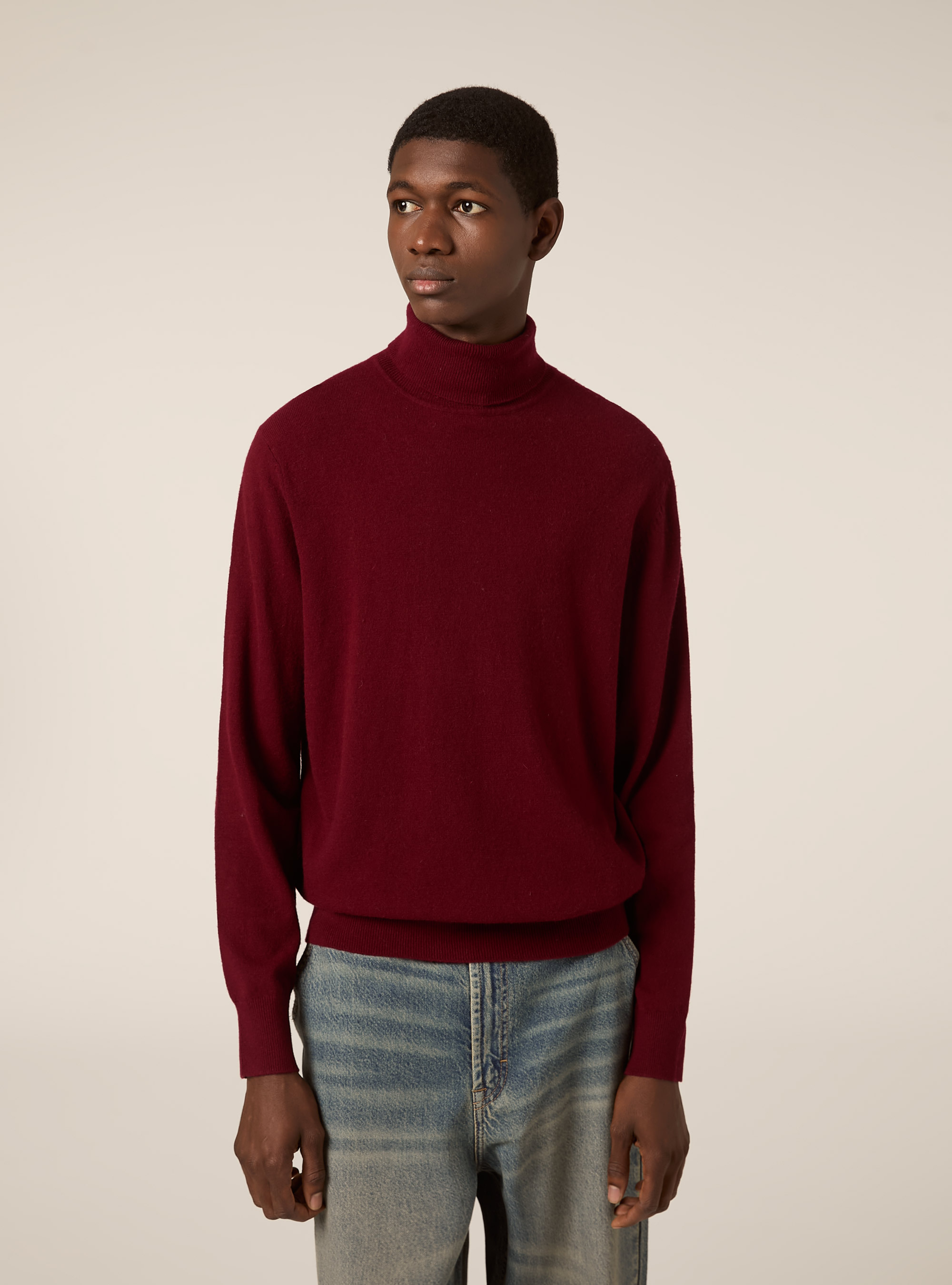 Rollkragenpullover mit Rippstrickabschluss, C3307 WINE