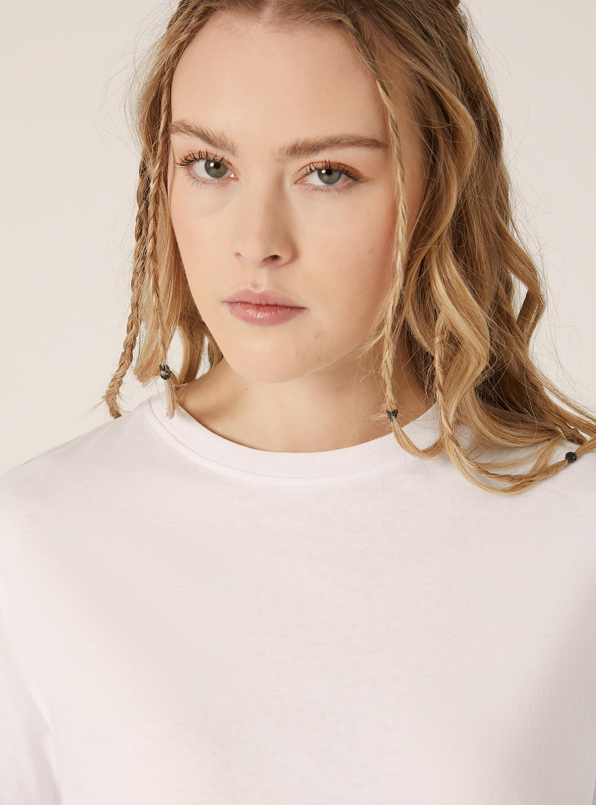 Camiseta de algodón con cuello redondo, WH3 WHITE