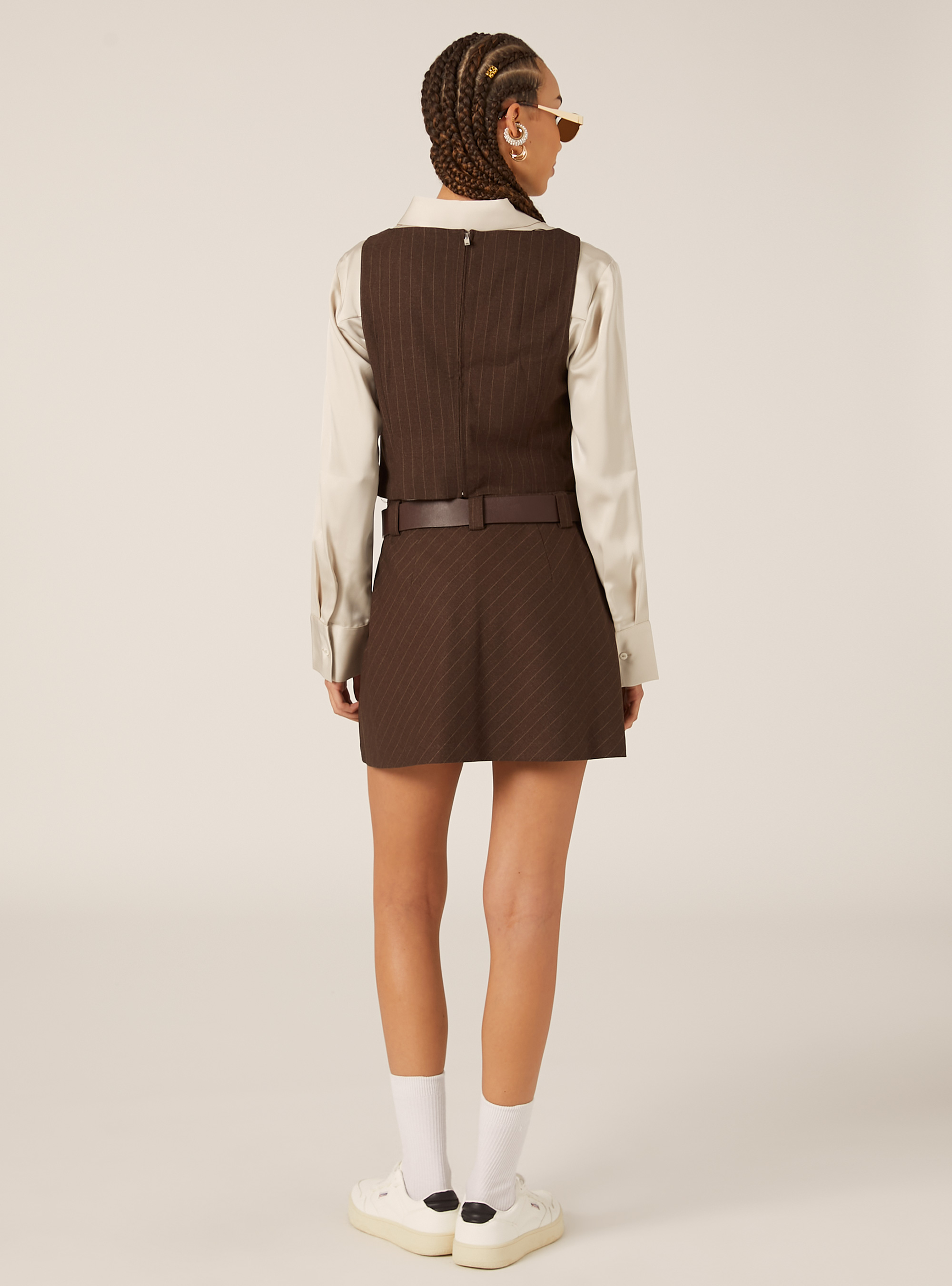 Gilet cropped gessato, BR2 BROWN MEDIUM