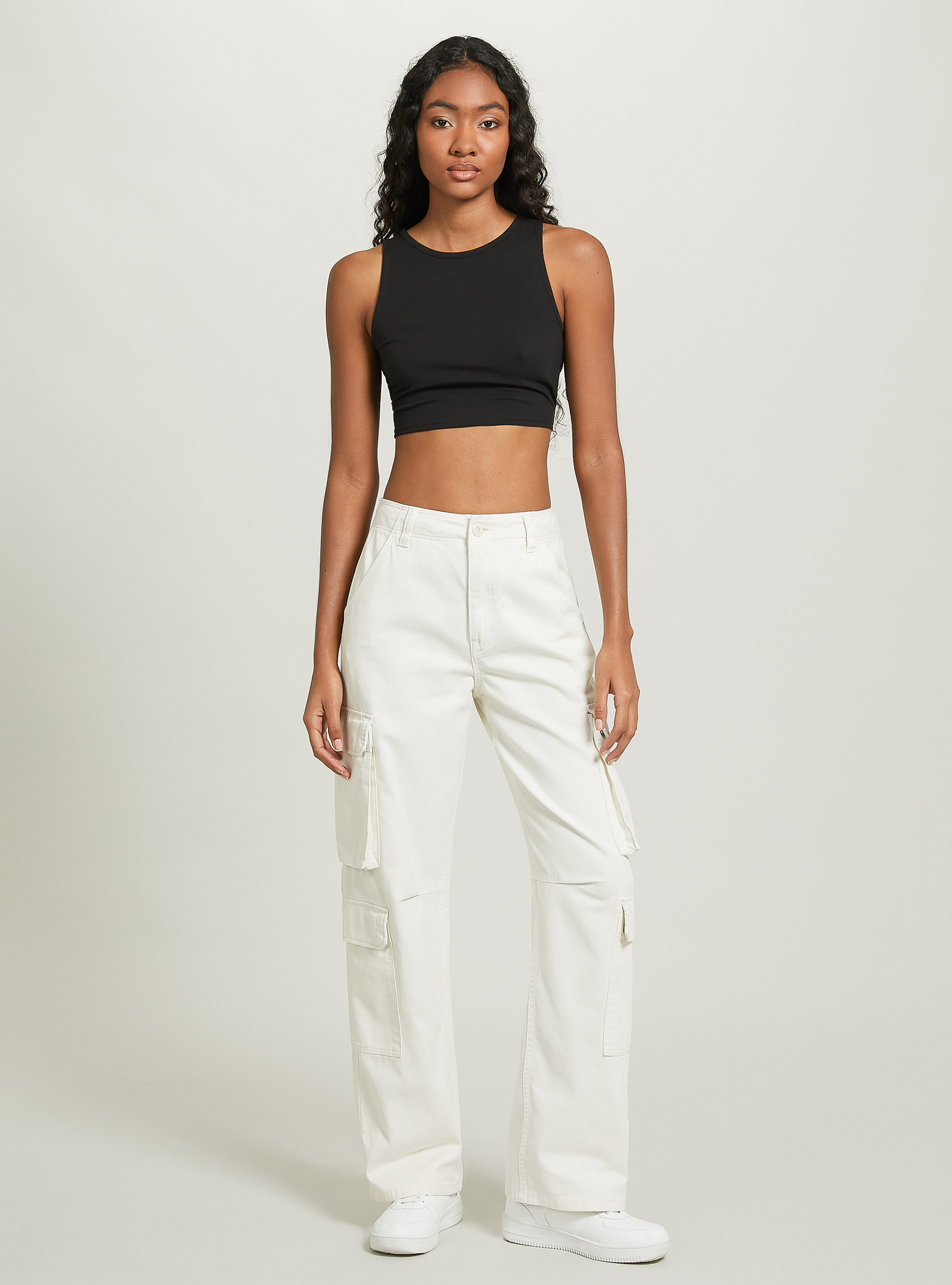 Lace up crop top, BK1 BLACK