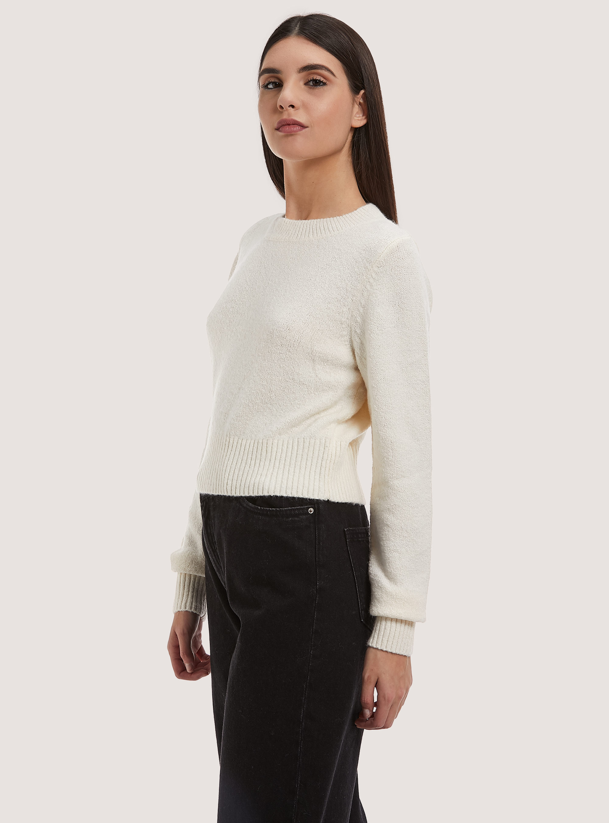 Pullover cropped soft touch, WH1 OFF WHITE