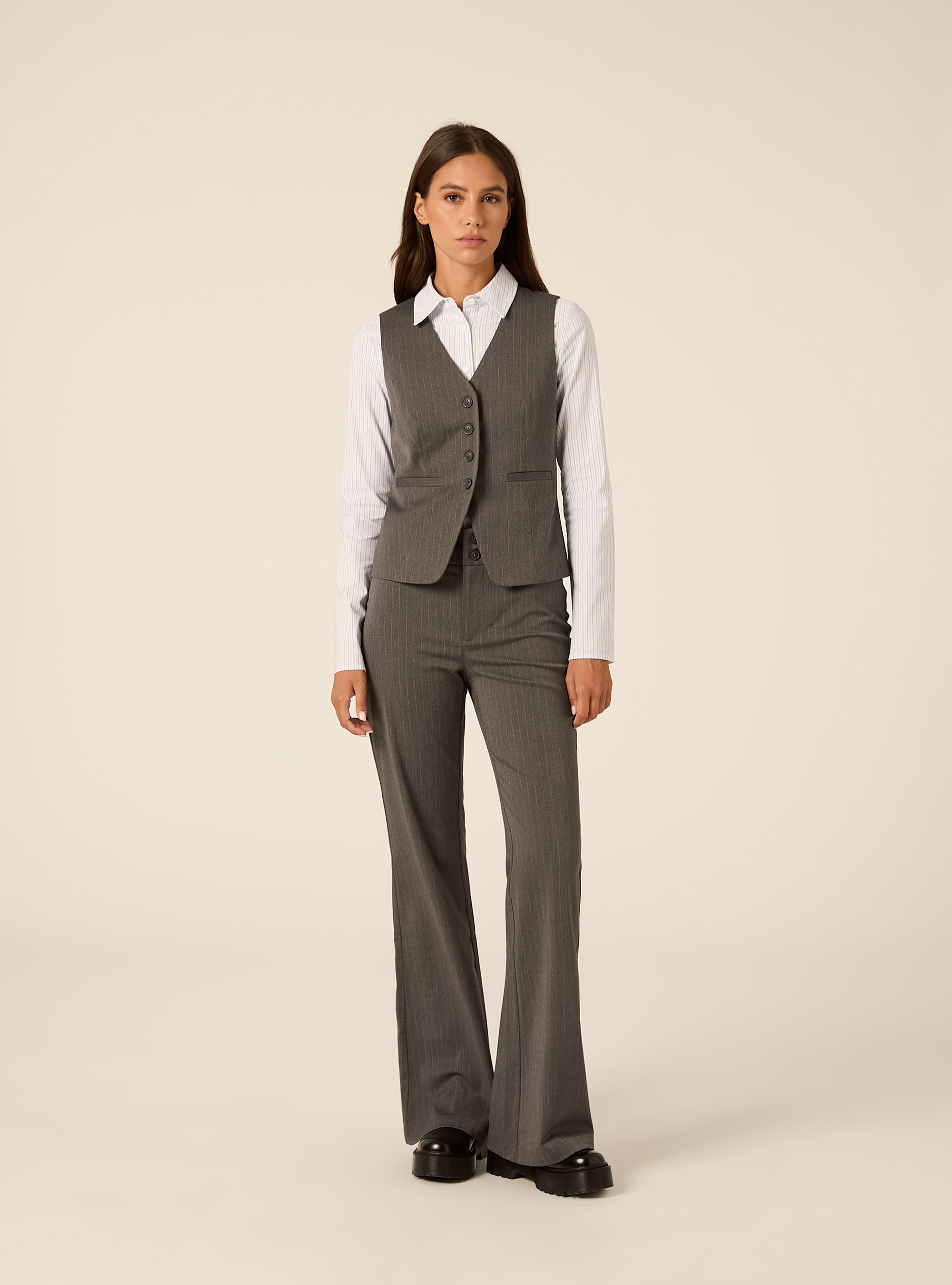 Pantaloni flare a vita bassa a fantasia, MGY1 GREY MEL DARK