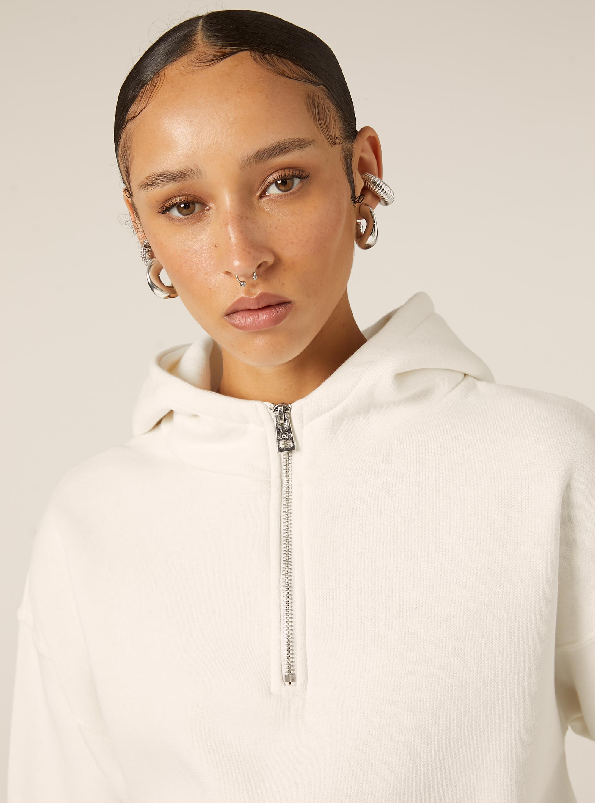 Boxy fit sweatshirt with half zip, WH2 WHITE