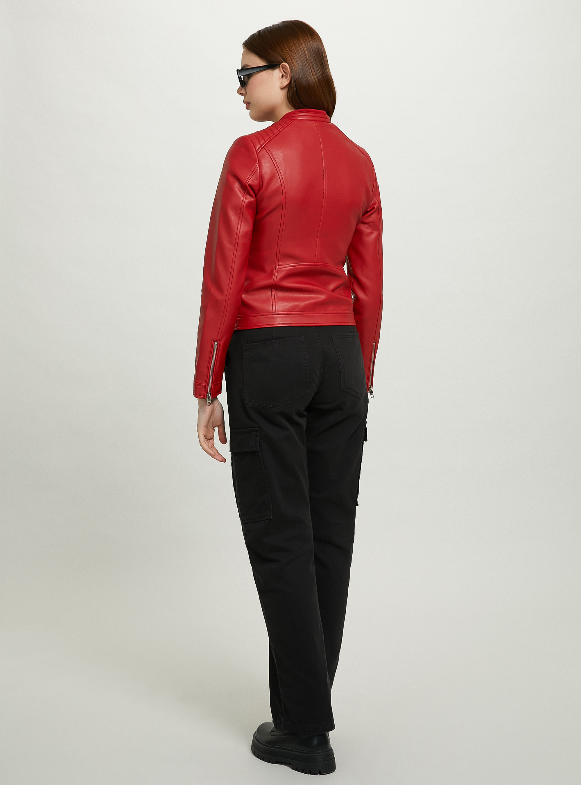 Leather-effect biker jacket, RD1 RED DARK