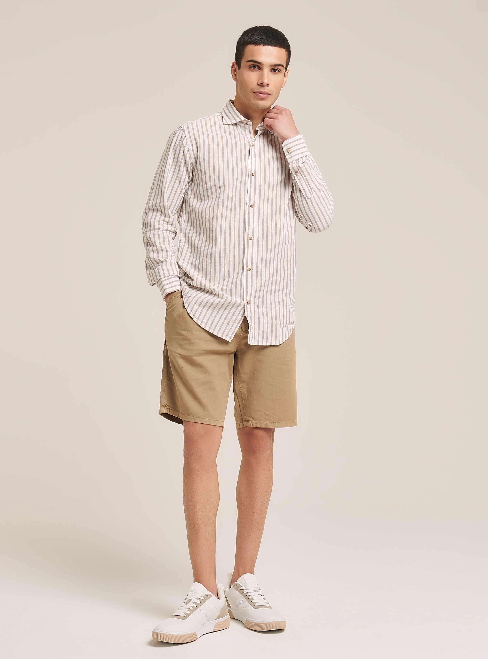 Linen blend striped shirt, MULTICOLOR