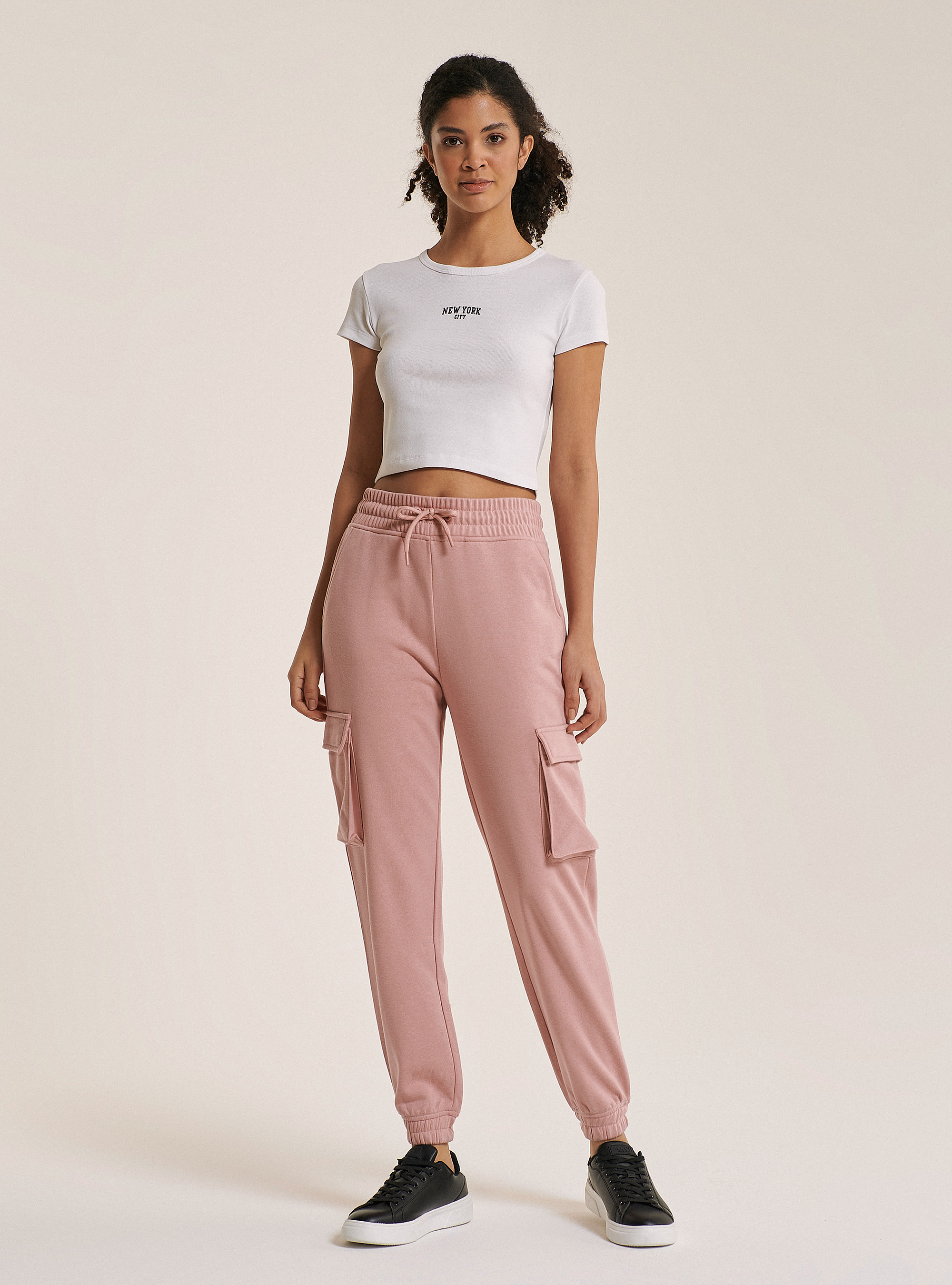 Crop top with front lettering print in cotton, WHITE