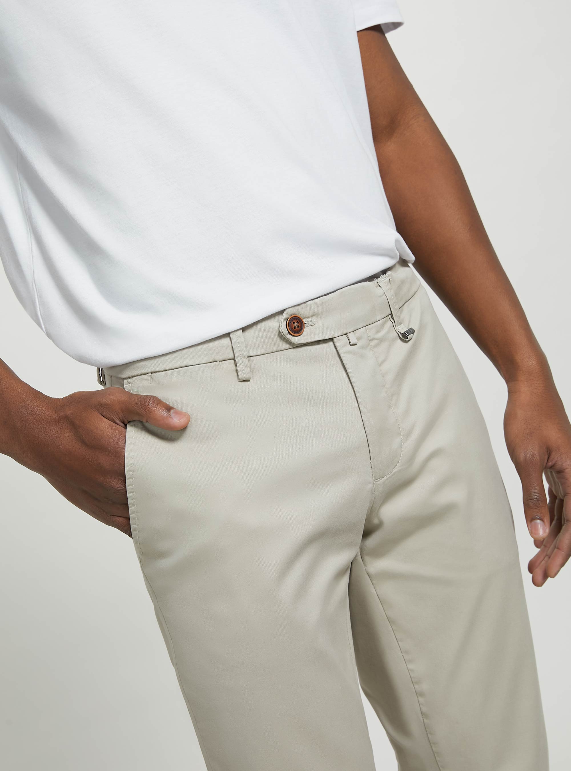 Stretch cotton twill chinos, BEIGE