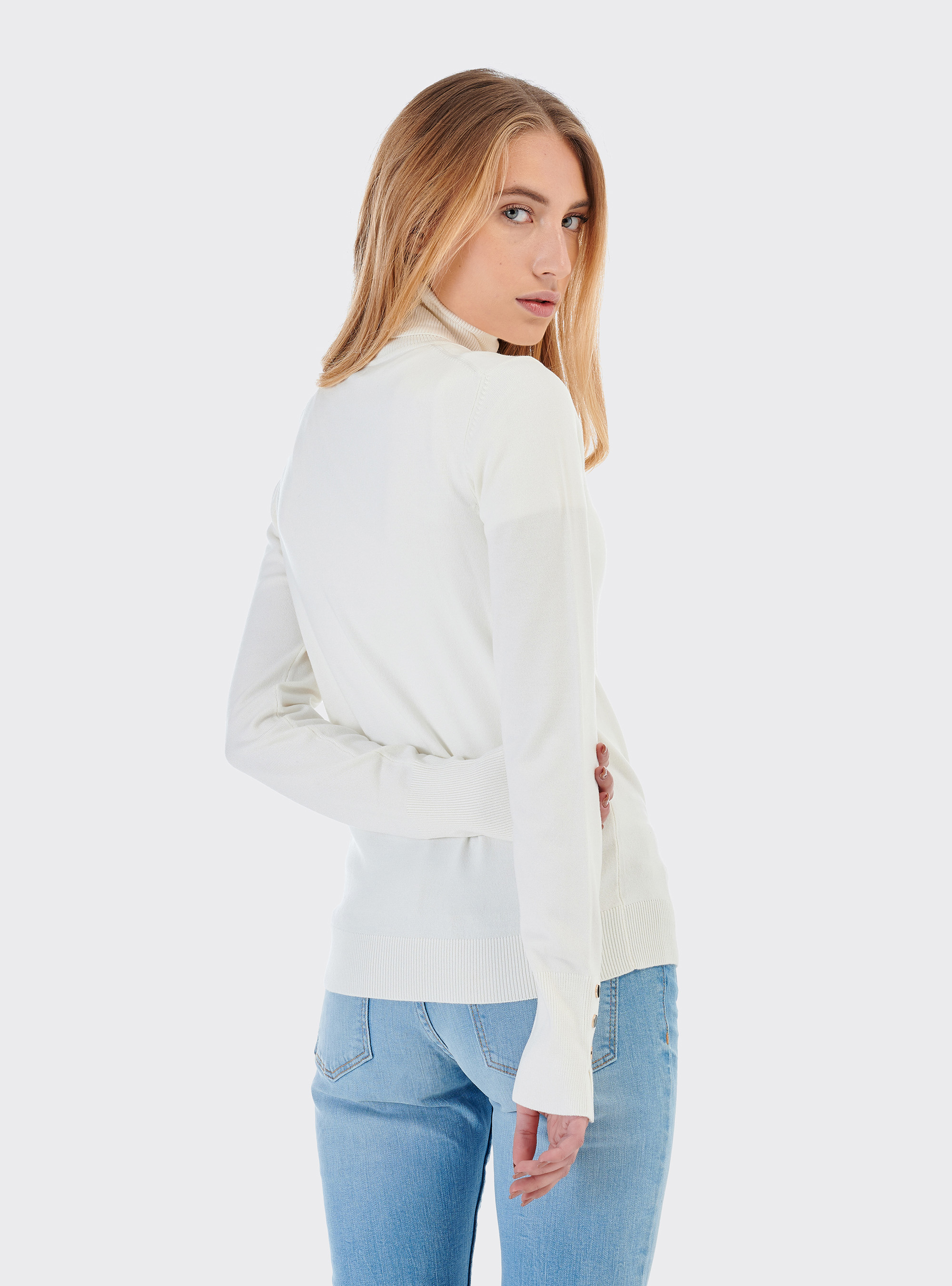 Pullover a collo alto, BIANCO