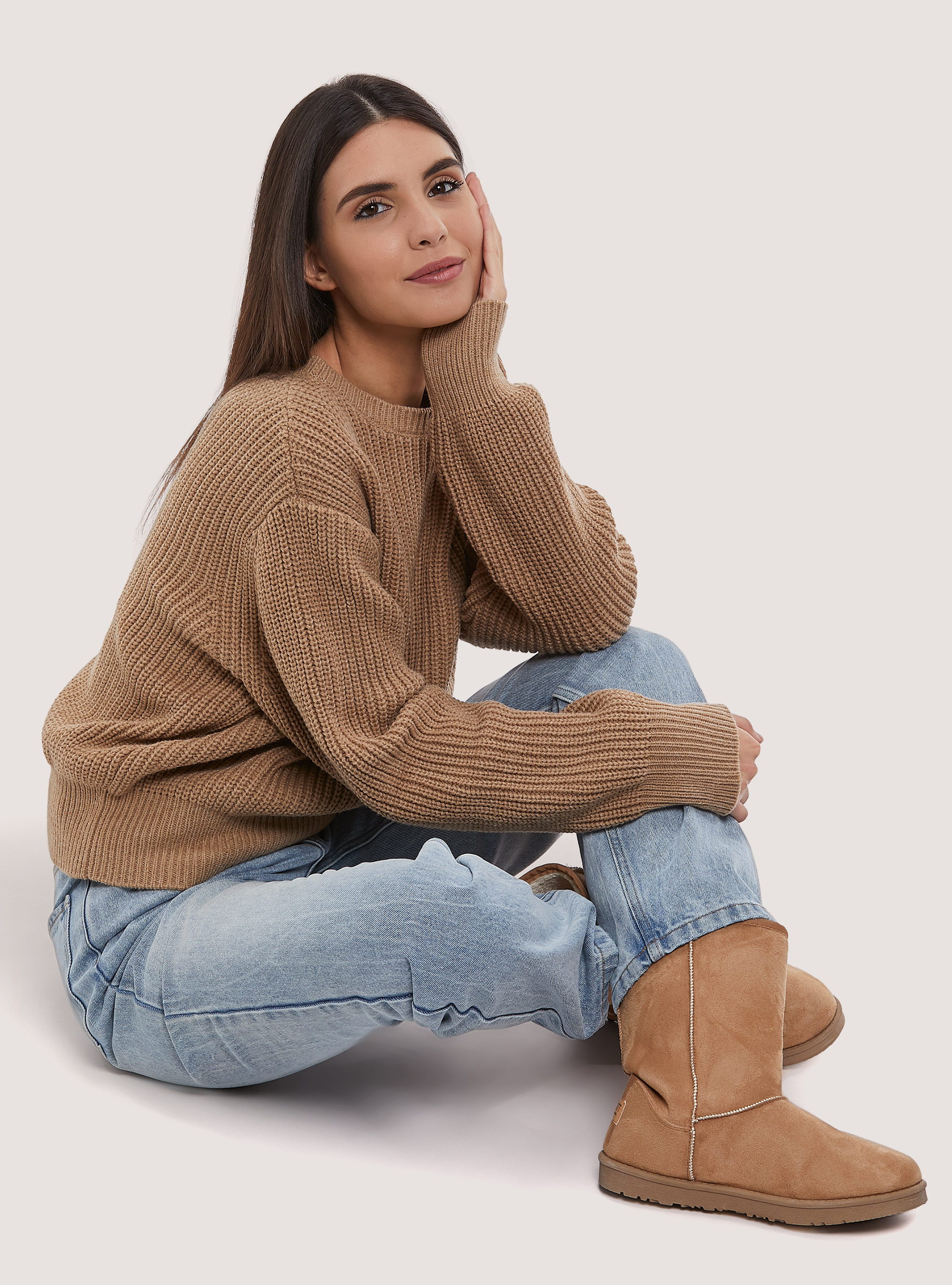 Pullover costa inglese comfort fit, C0511TOBACCO/C099WHITE