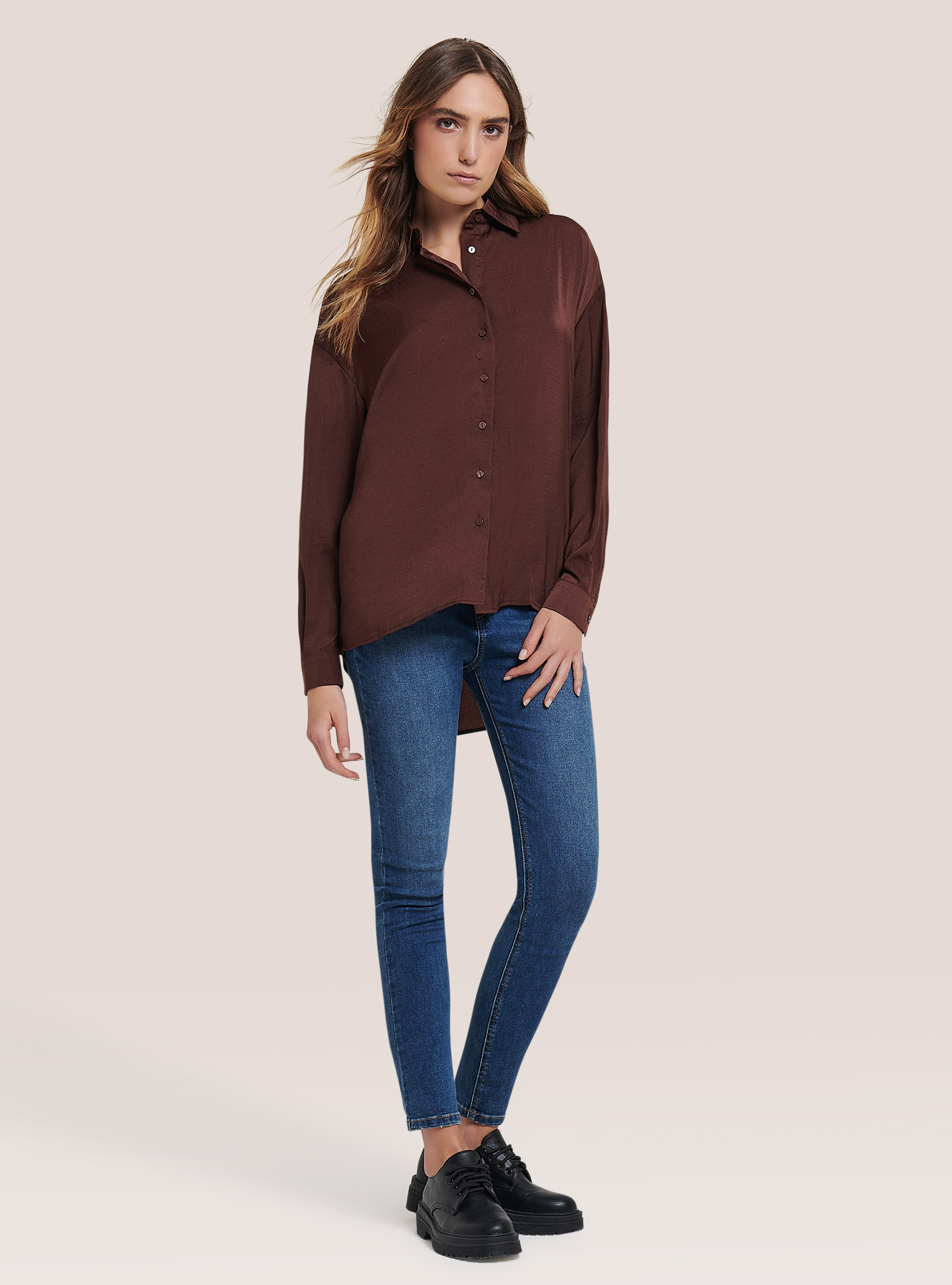 Satin shirt, C5610 BROWN