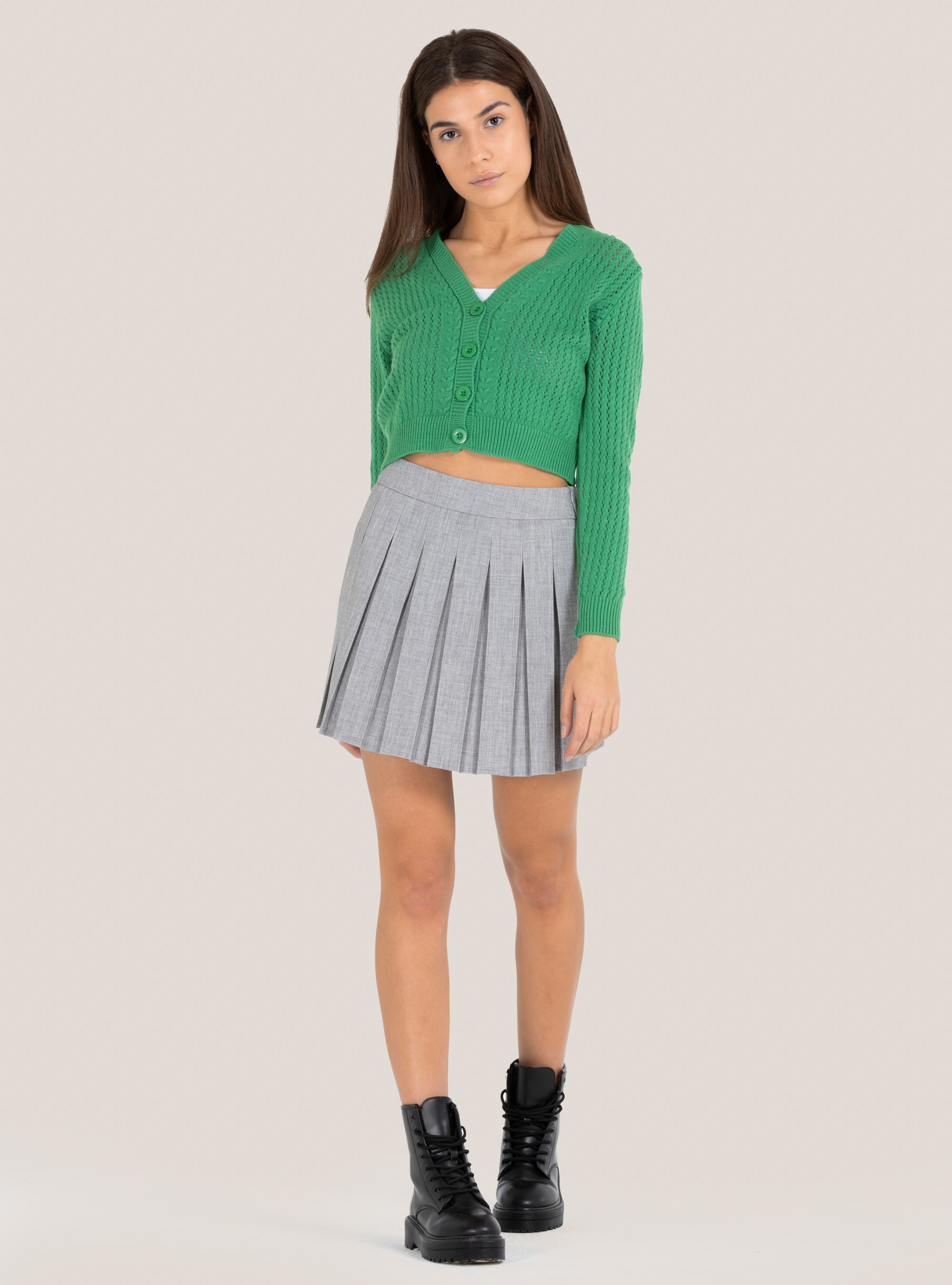 Cropped cardigan with buttons, GN2 MEDIUM GREEN