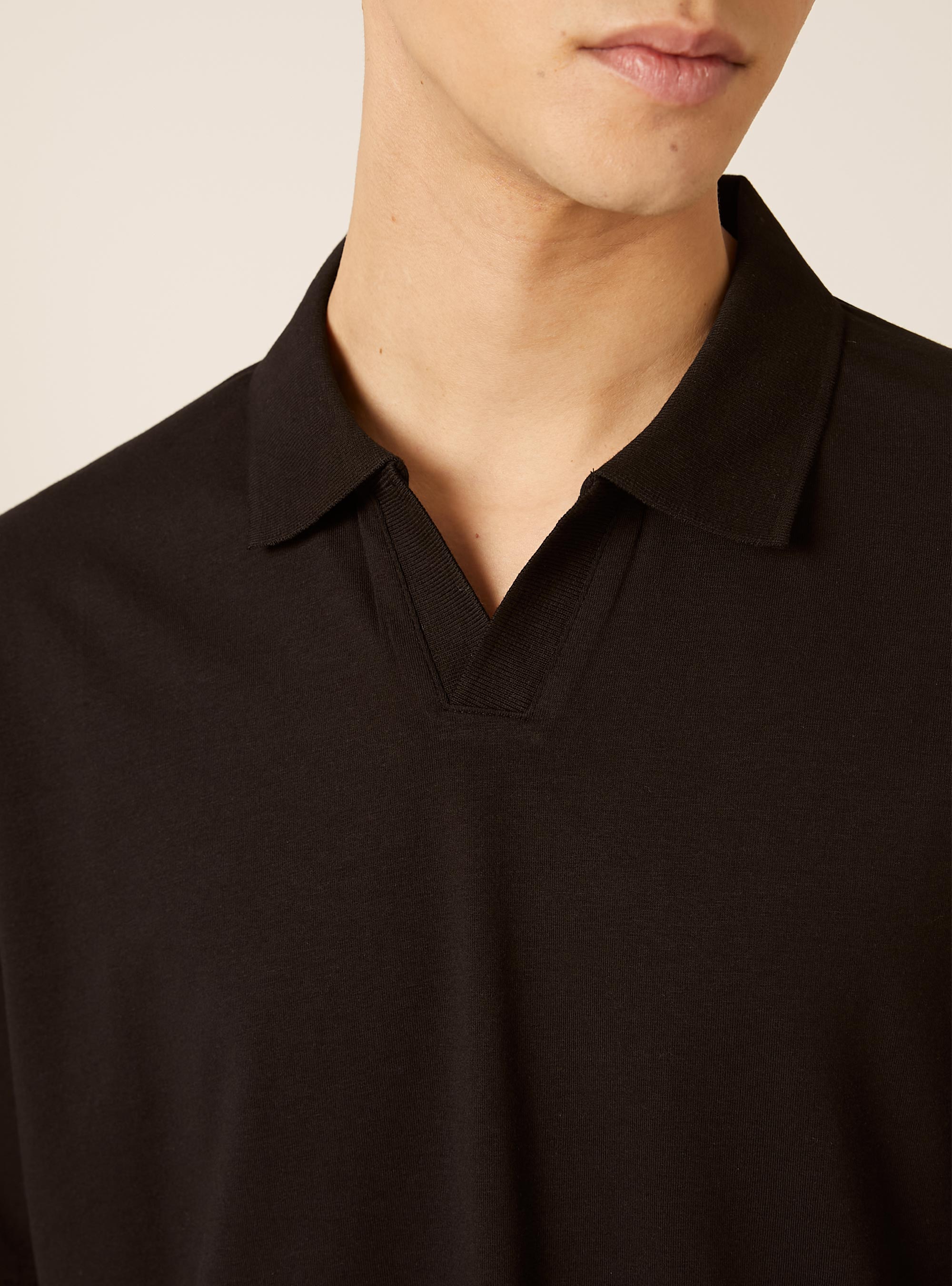 Polo mezza placchetta in jersey elasticizzato, BK1 BLACK