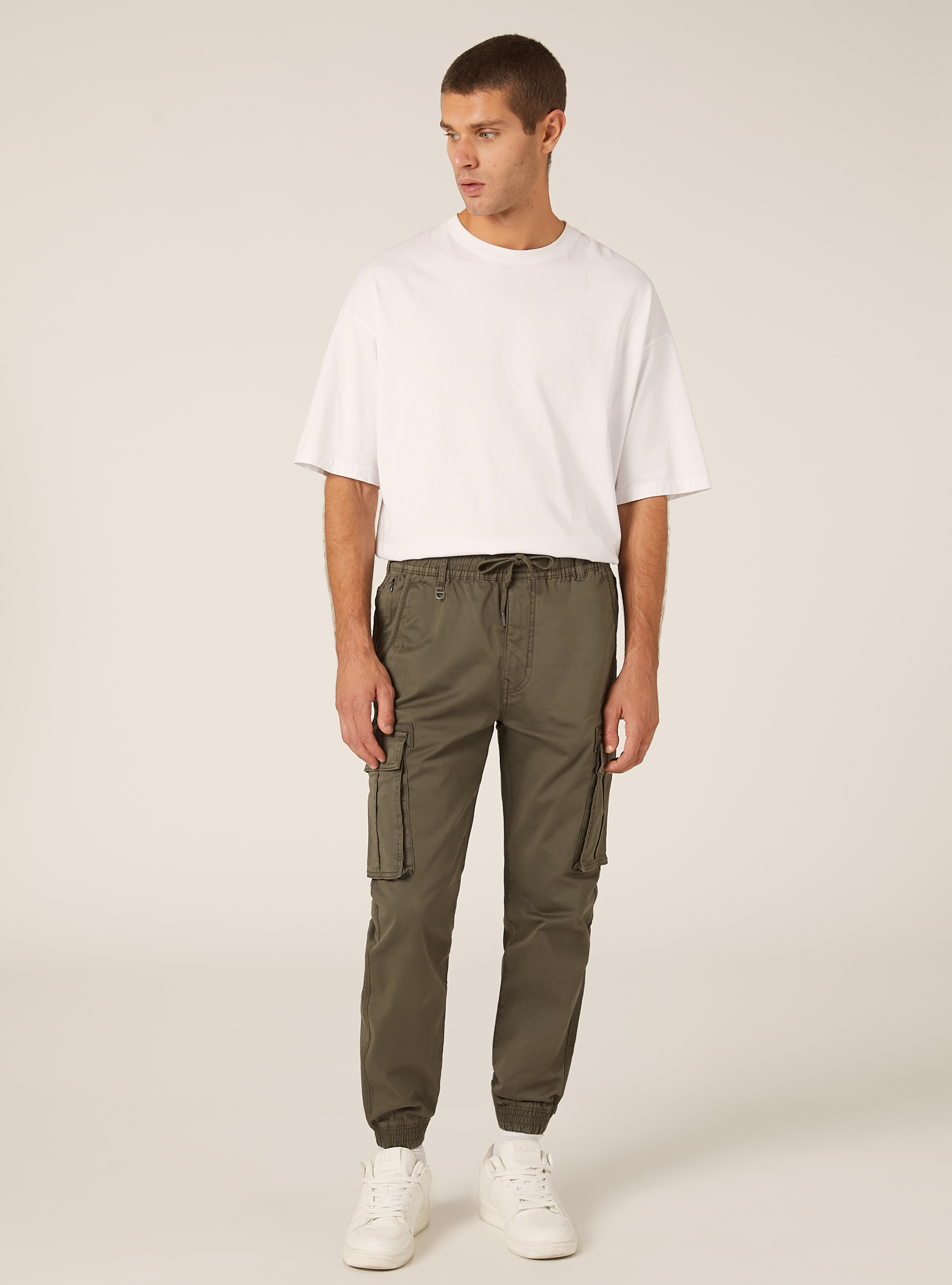 Stretch twill cargo jogger pants, KY2 KAKY MEDIUM