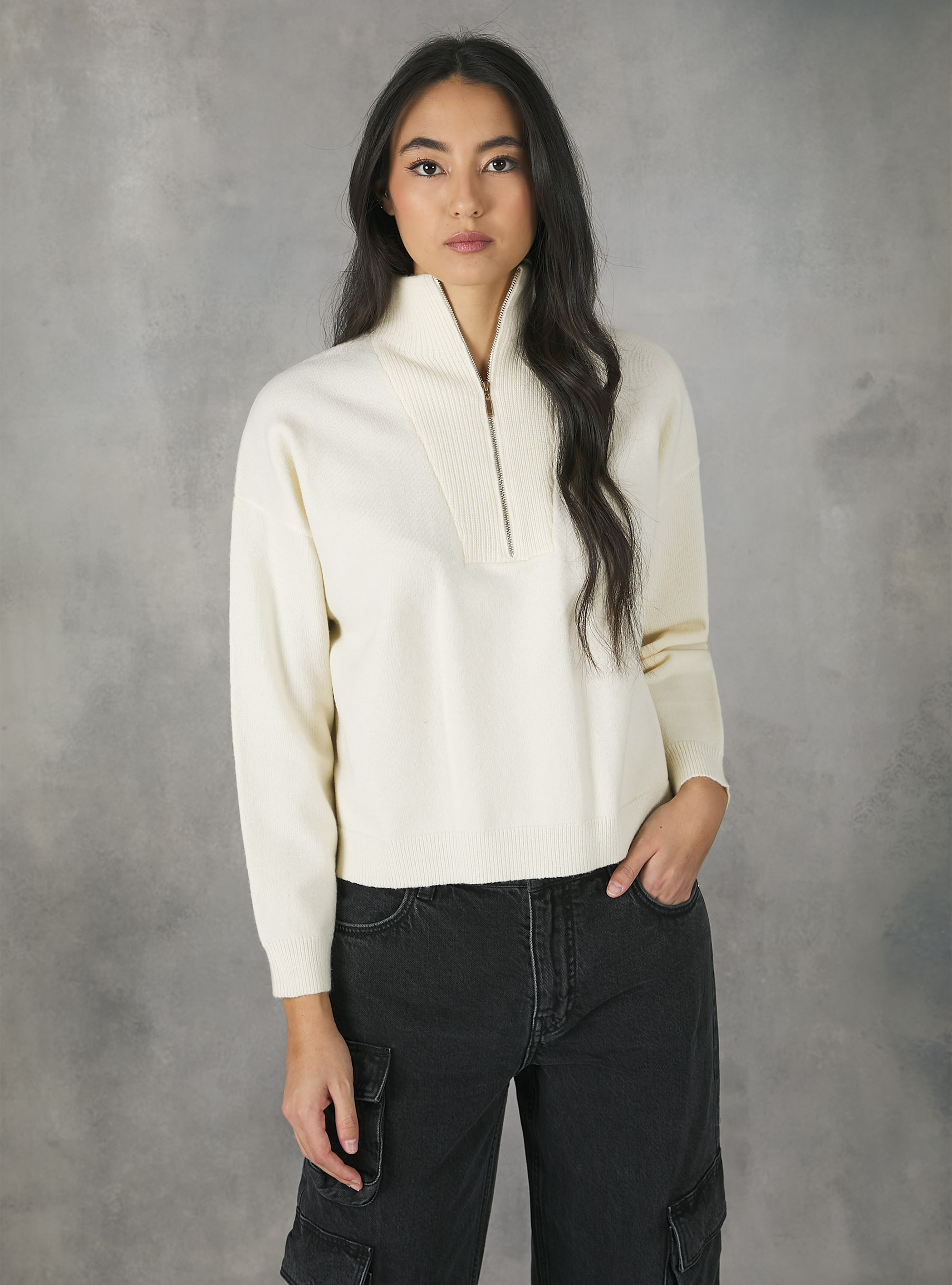 Half-neck pullover with zip, WH1 OFF WHITE