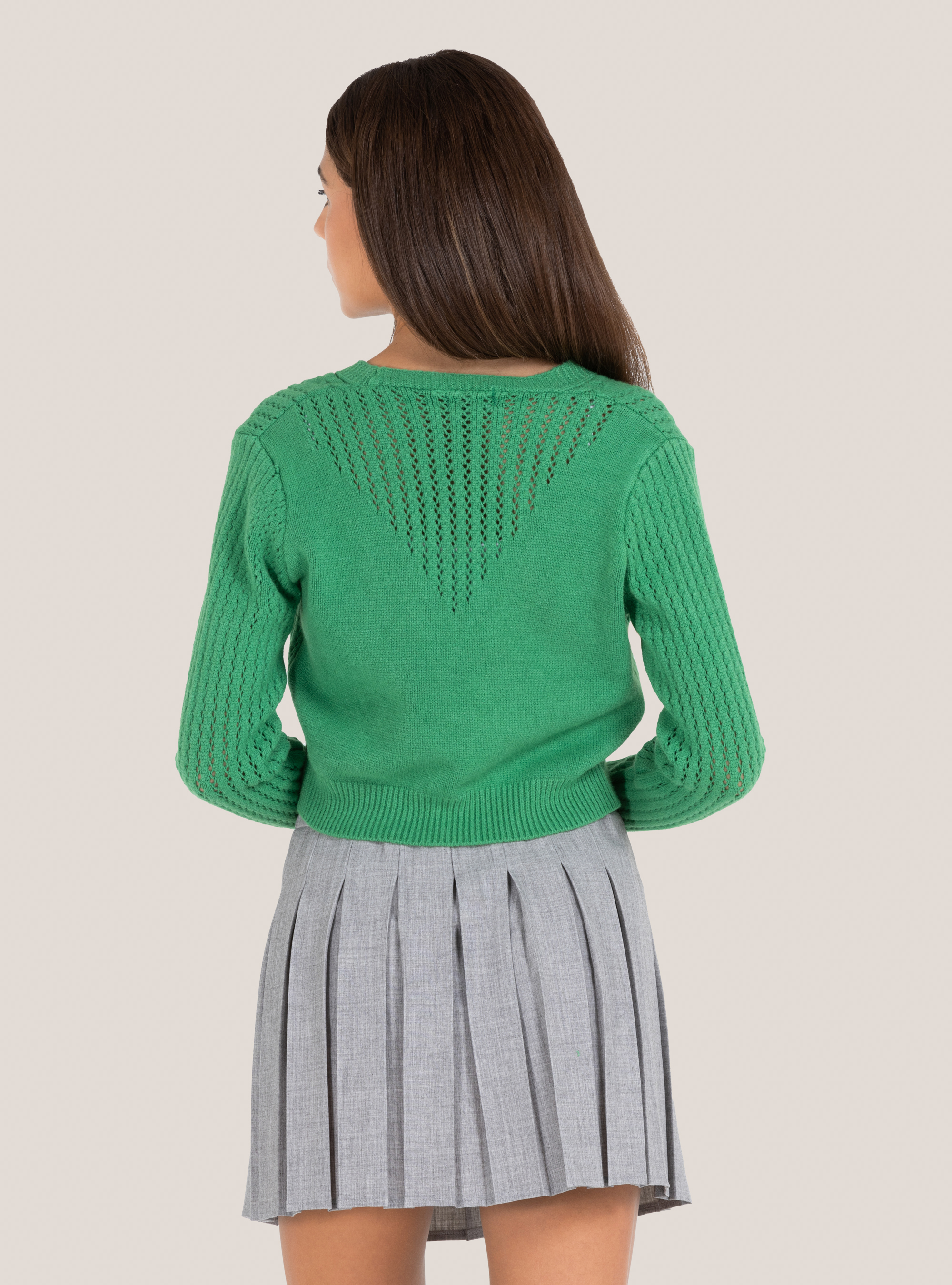 Cropped cardigan with buttons, GN2 MEDIUM GREEN