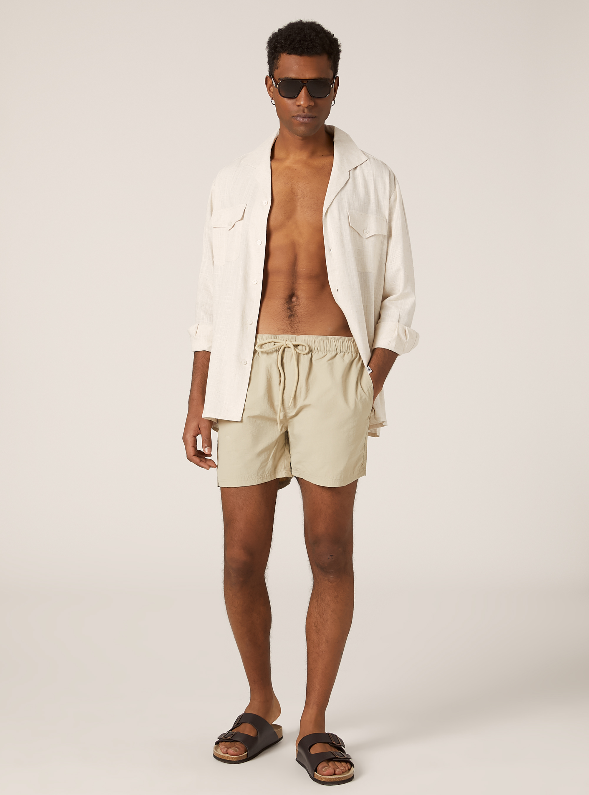 Plain-coloured swimming costume with back pocket, BG2 BEIGE MEDIUM