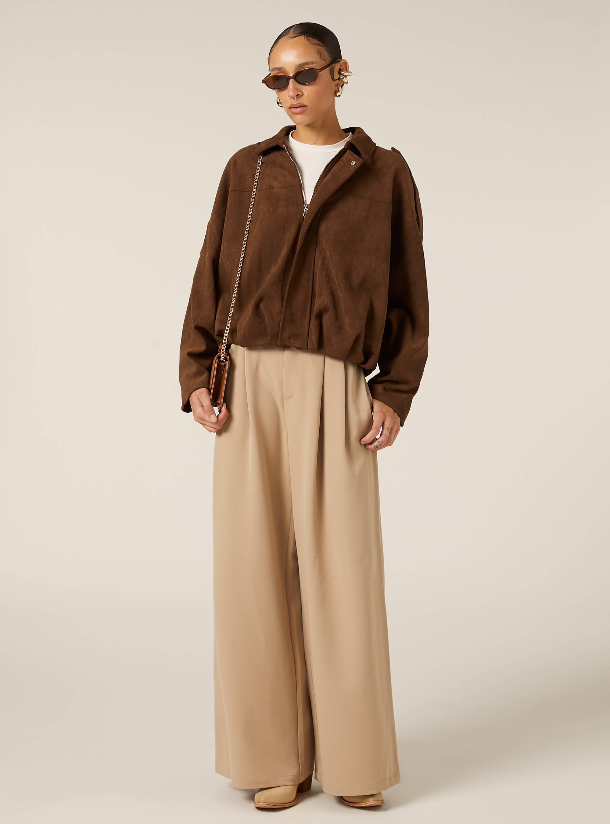 Giubbotto bomber effetto camoscio, BR2 BROWN MEDIUM