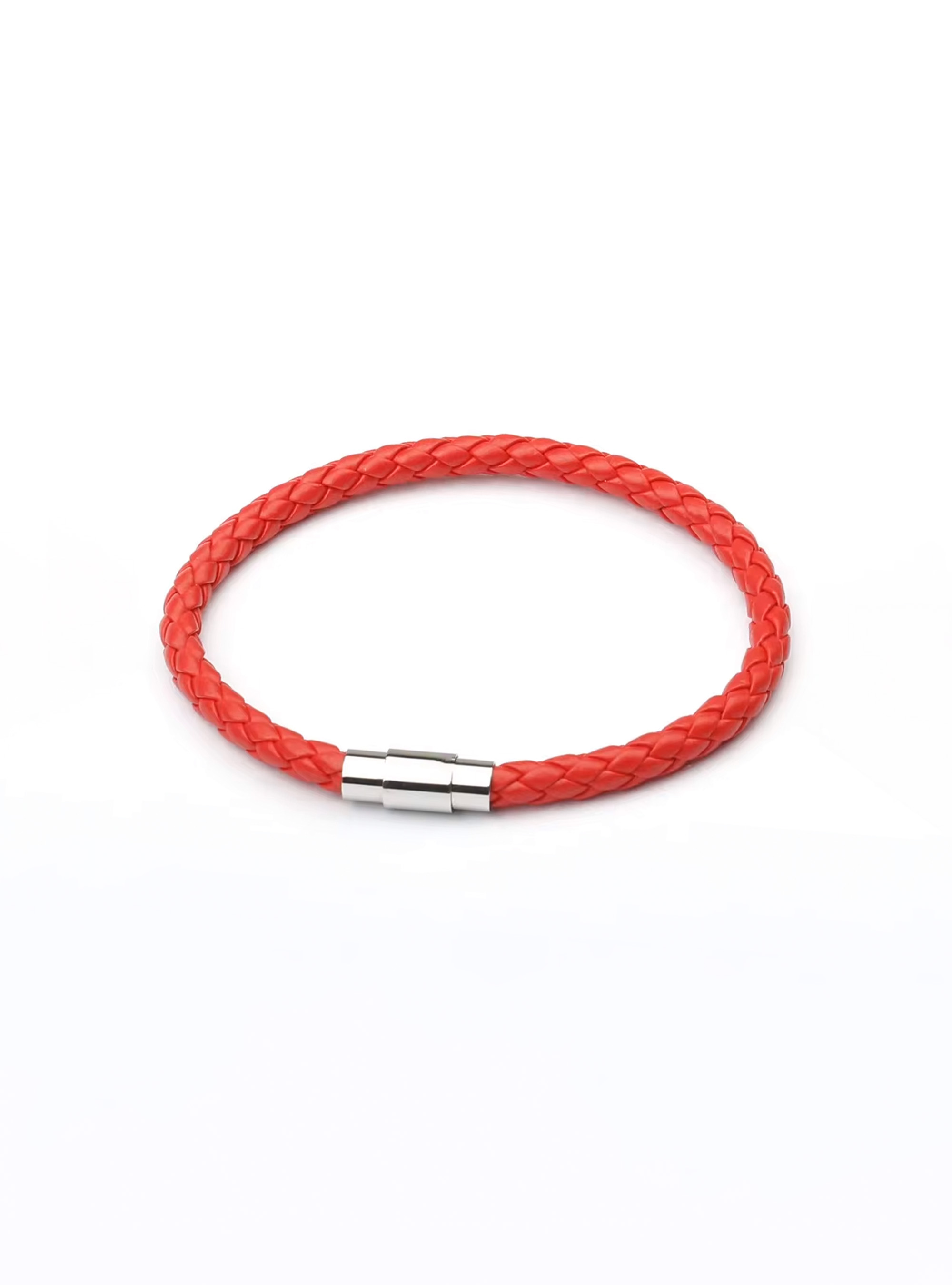 Bracciale in pelle vera intrecciato con chiusura, OR2 ORANGE MED.