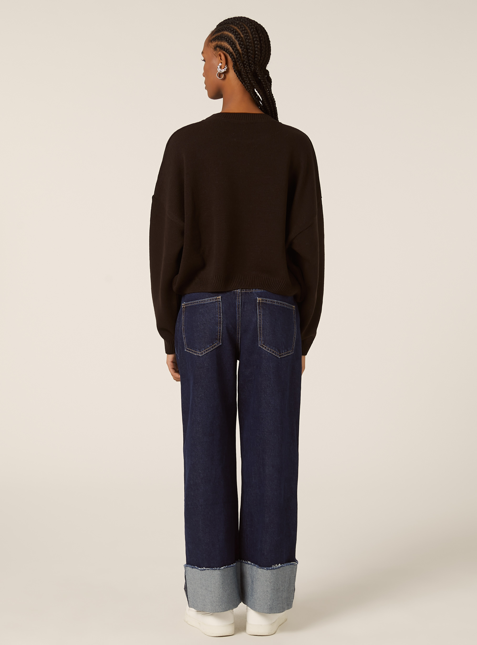 Maglia basic tinta unita cropped, BR2 BROWN MEDIUM